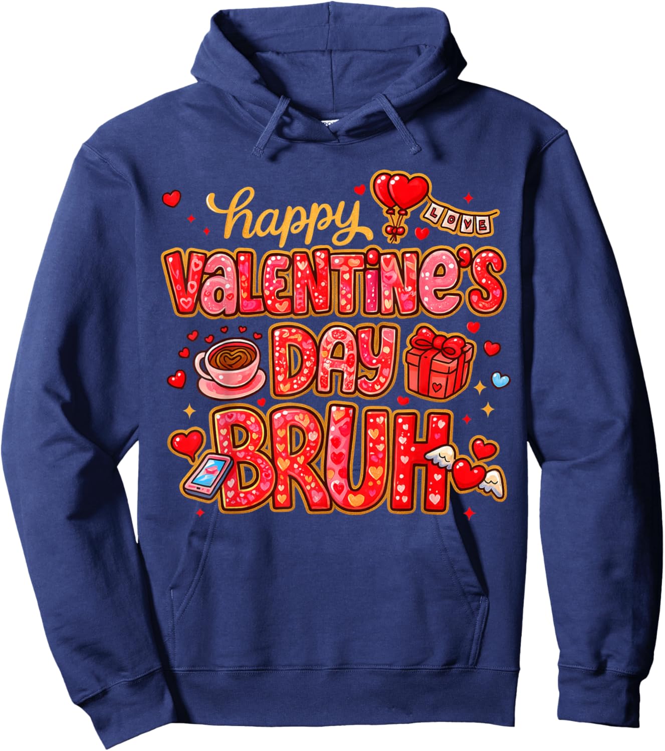 Funny Valentine Bruh Boys Girls Preppy XOXO Be Mine Hoodie - Hoodie | Navy
