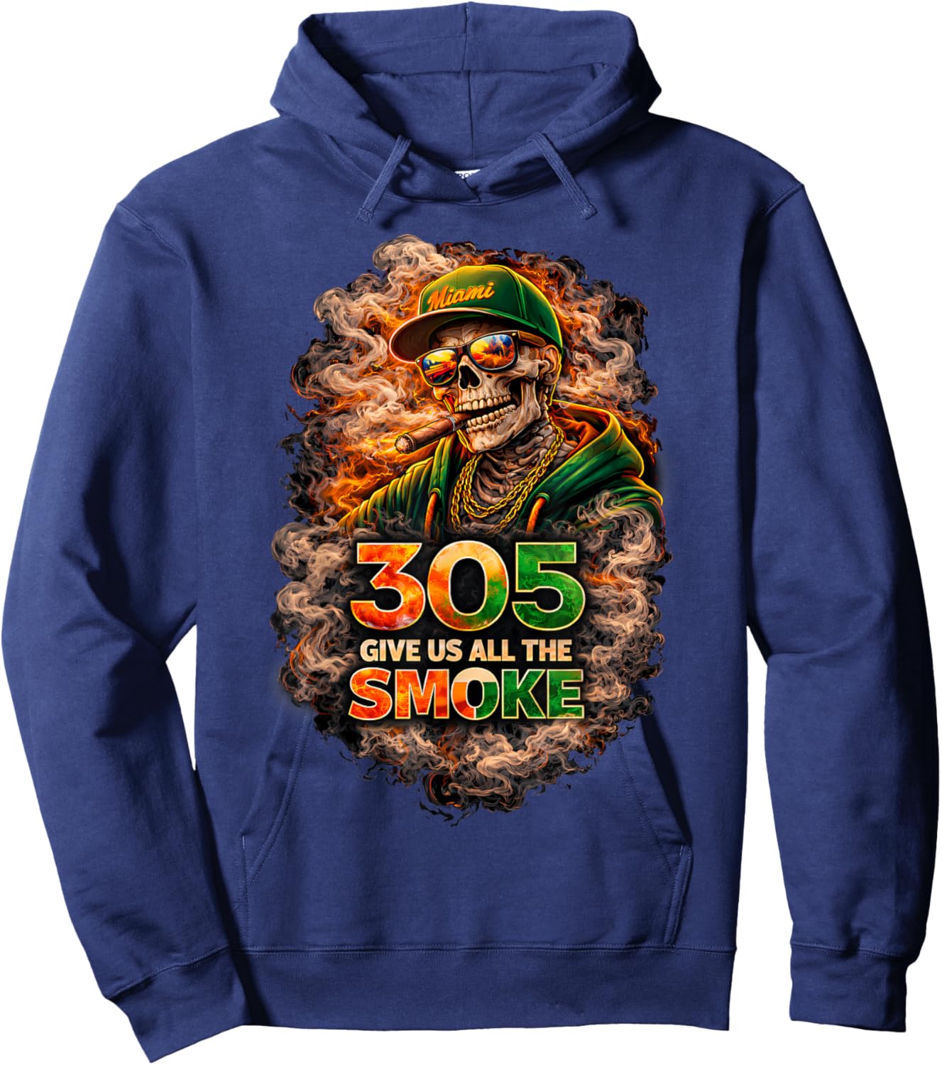 Miami 305 Skeleton Give Us The Smoke Quote Street Style Hoodie - Hoodie | Navy