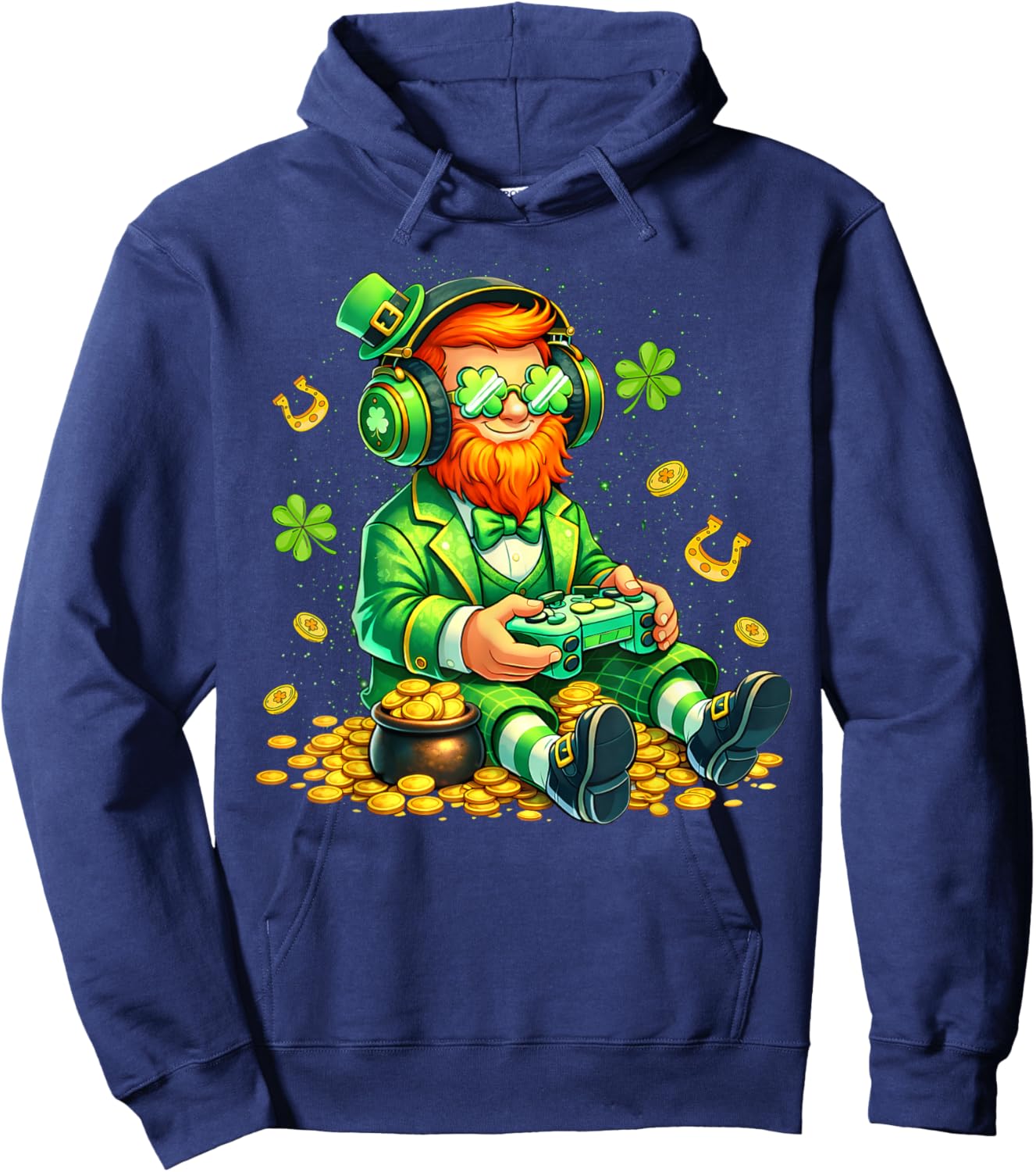 St Patricks Day Video Game Leprechaun Gamer Kids Boys Gaming Hoodie - Hoodie | Navy