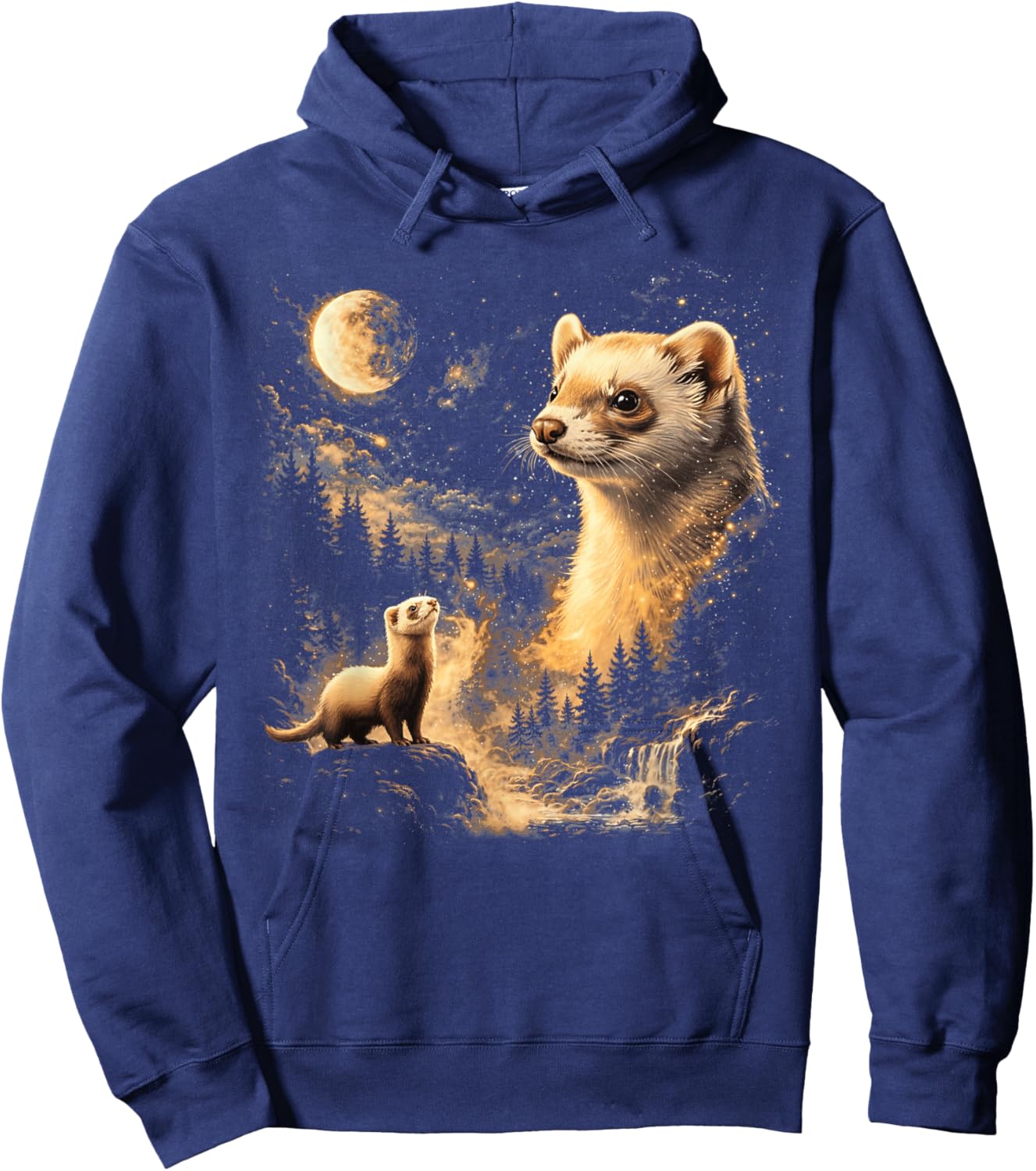 Ferret Howling to The Moon Vintage 90s Retro Animal Hoodie - Hoodie | Navy