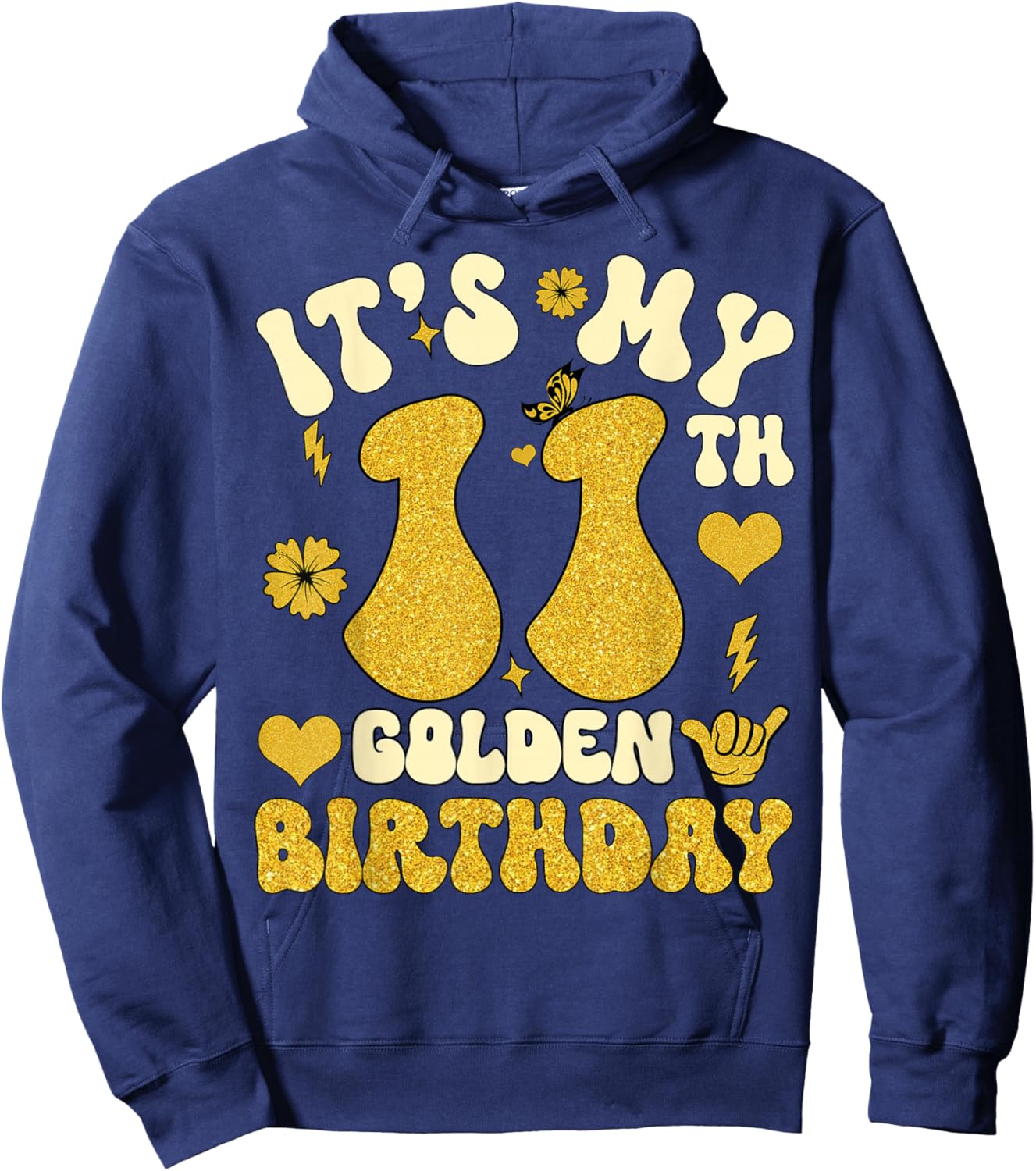It's My 11th Golden Birthday 11 Year Old Bday Kids Groovy Hoodie - Hoodie | Navy