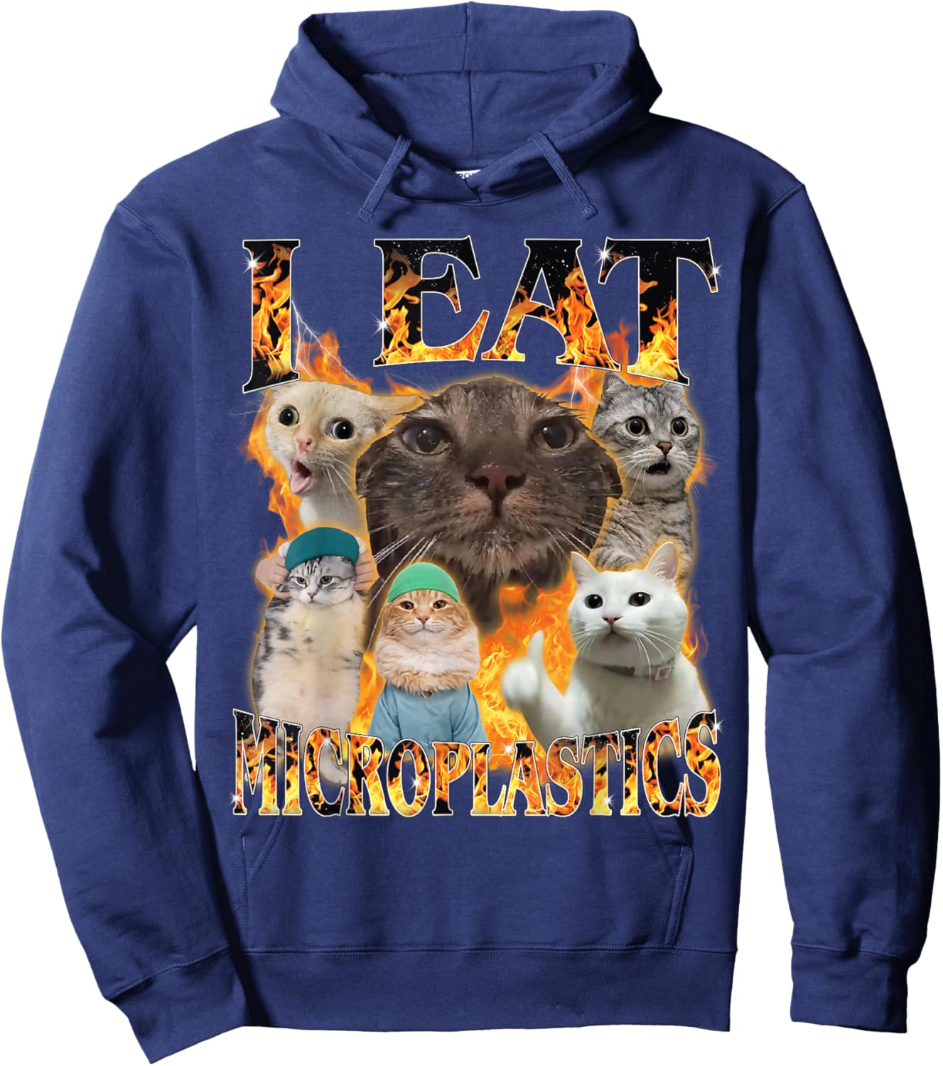 I Eat Microplastics Funny Cat Meme Bootleg Men Women Hoodie - Hoodie | Navy