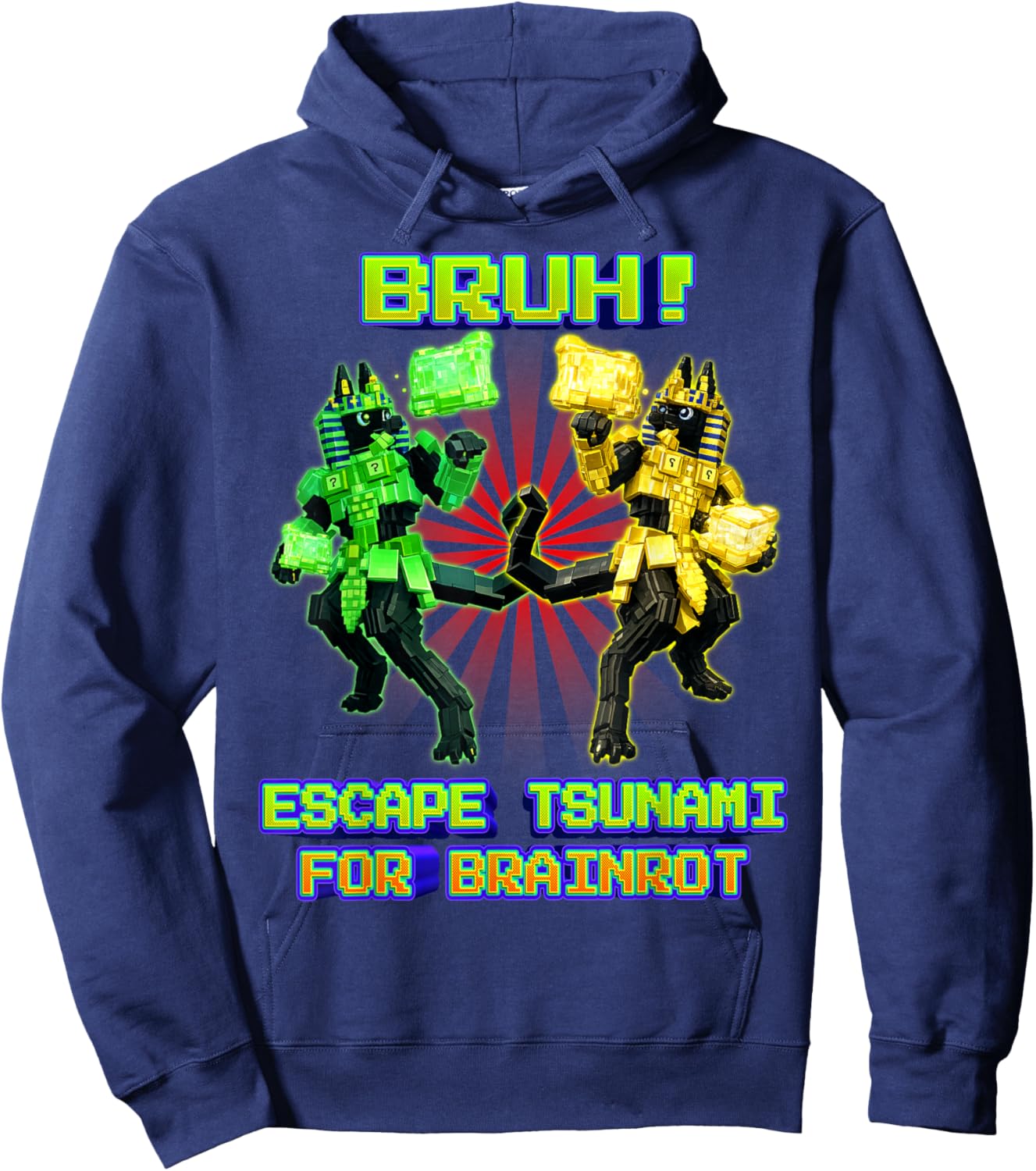 Bruh Anububu Tsunami Brainrot for Boys Kids Teens Hoodie - Hoodie | Navy