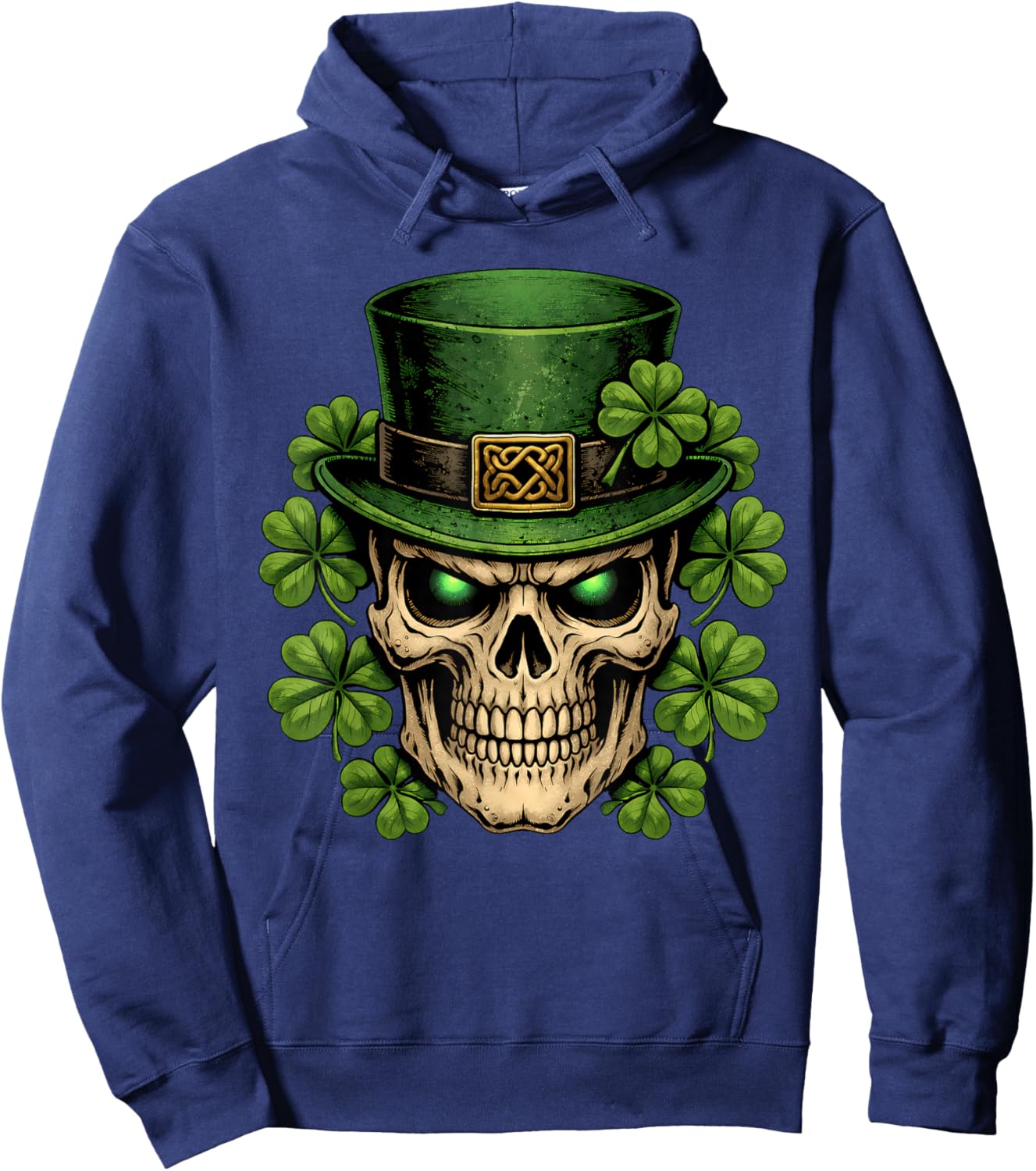 Men Irish Skull Shamrock Leprechaun Ireland St Patricks Day Hoodie - Hoodie | Navy