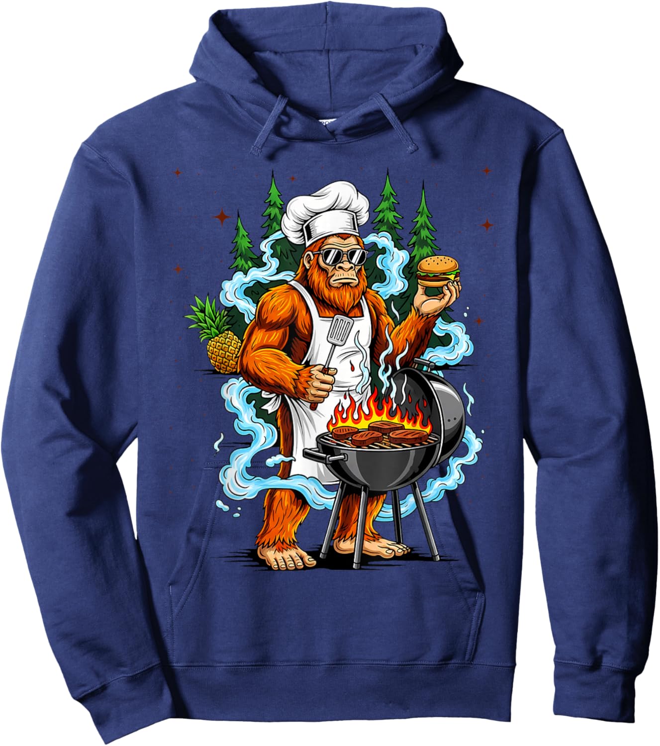 BBQ Master Bigfoot Chef Grill Cooking Barbecue Dad Funny Hoodie - Hoodie | Navy