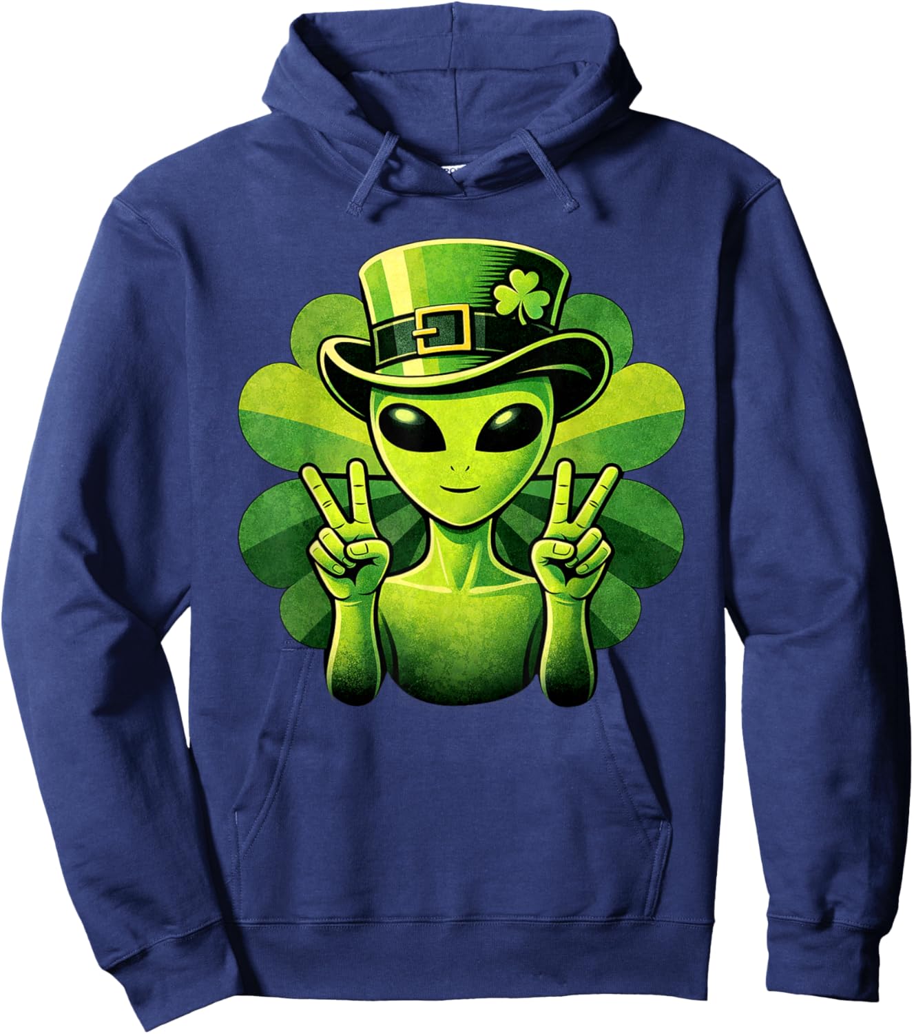 Funny St Patricks Day Alien Peace Shamrock Irish Humor Hoodie - Hoodie | Navy