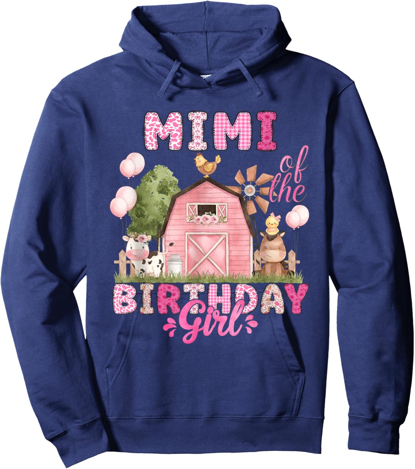 Mimi of The Birthday Girl 1St Bday Cow Farm Family Hoodie - Hoodie | Navy