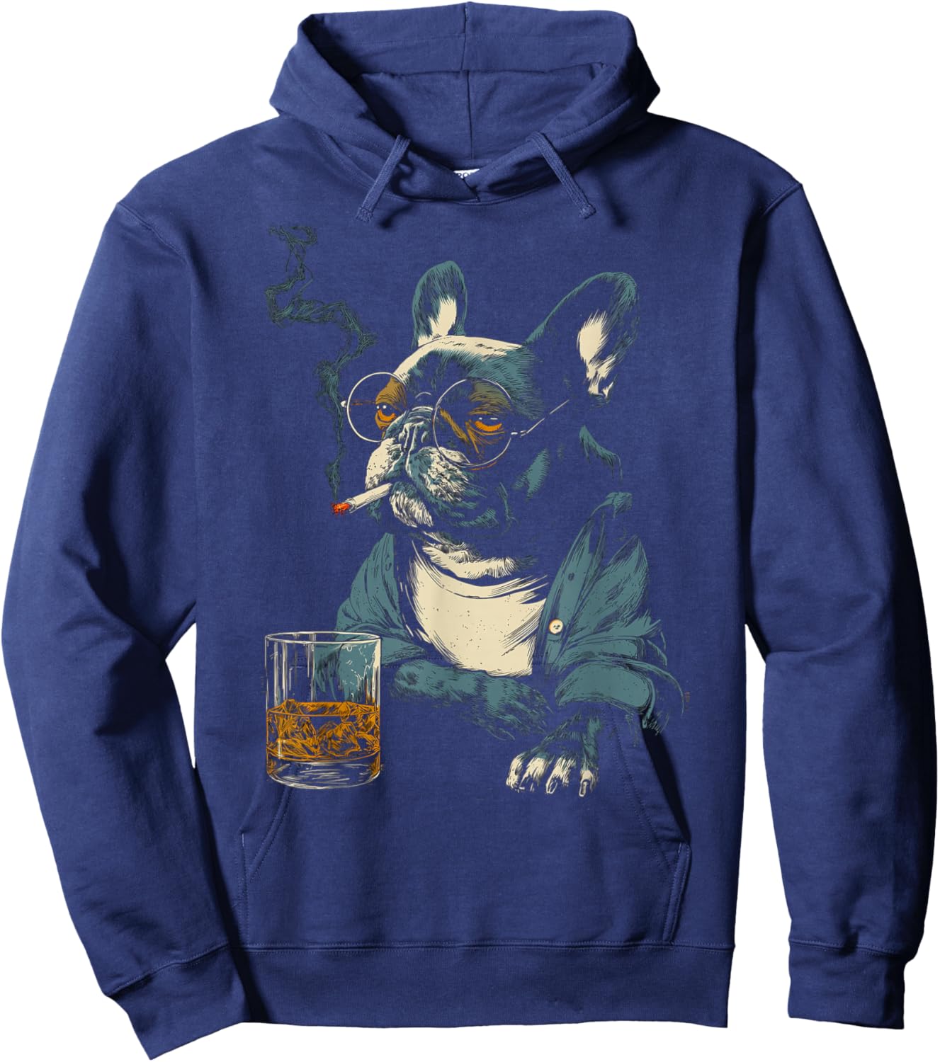 French Bulldog Smoking Cigarette Whisky Lover Funny Dog Hoodie - Hoodie | Navy