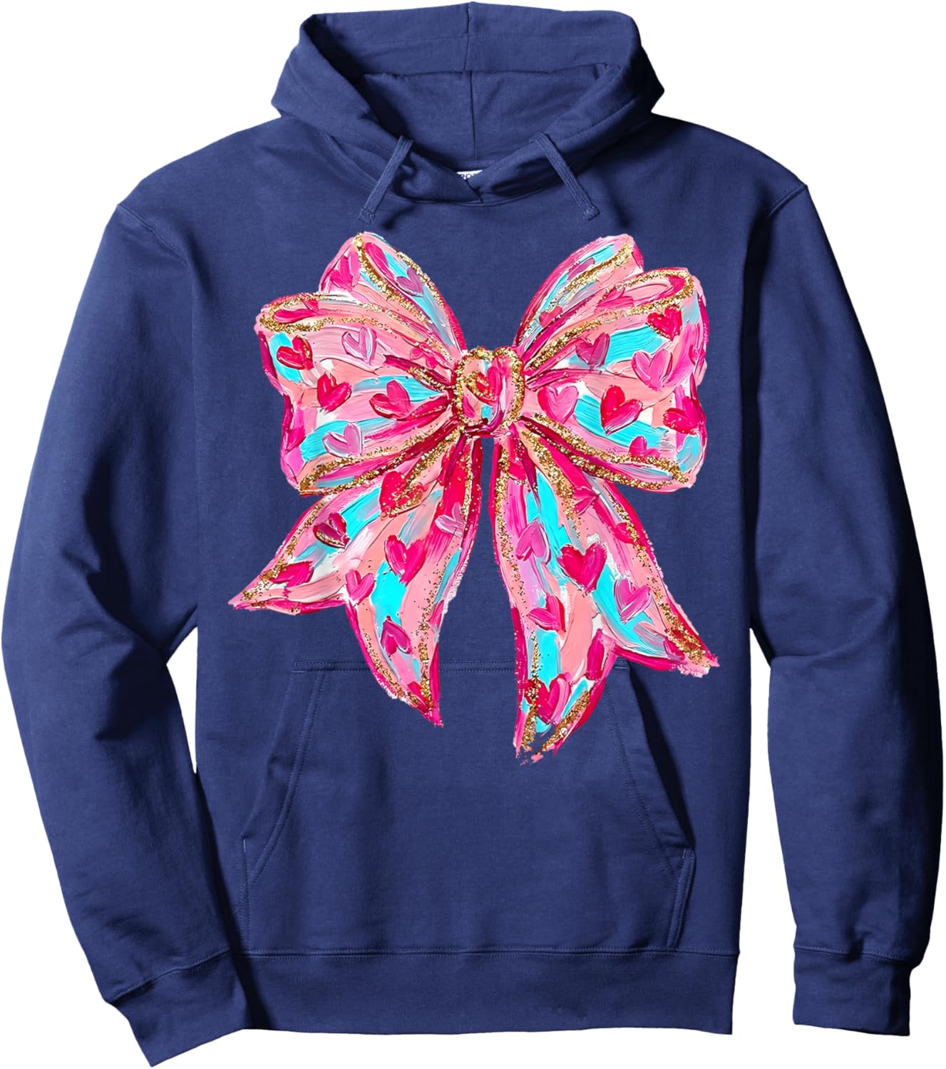 Coquette Bow Valentine's Day Girl Woman Cute Heart Love Gift Hoodie - Hoodie | Navy