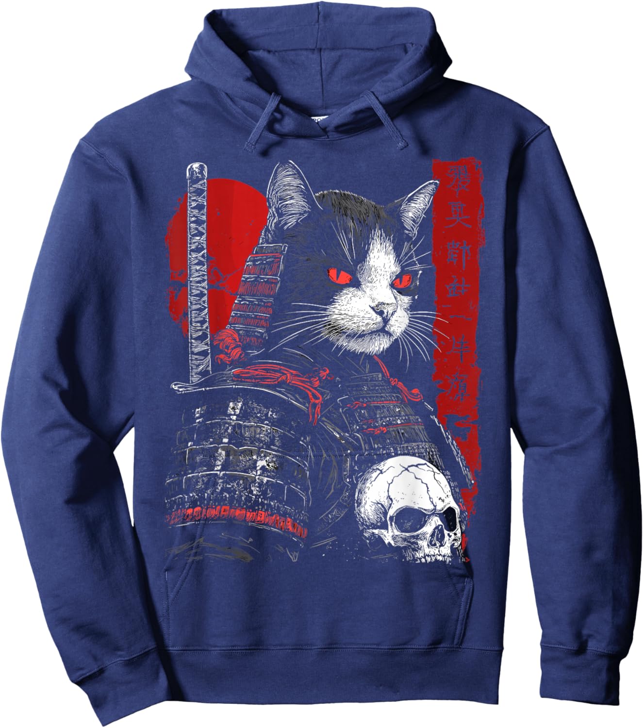 Samurai Cat Warrior Ukiyo Ink Artwork Soldier Cat Samurai Hoodie - Hoodie | Navy
