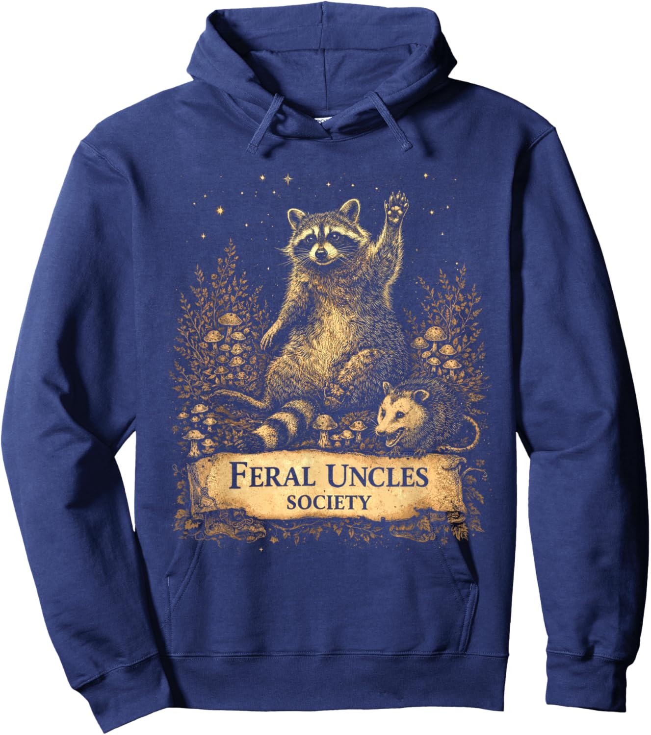 Feral Uncles Society Funny Raccoon & Opossum Vintage Graphic Hoodie - Hoodie | Navy