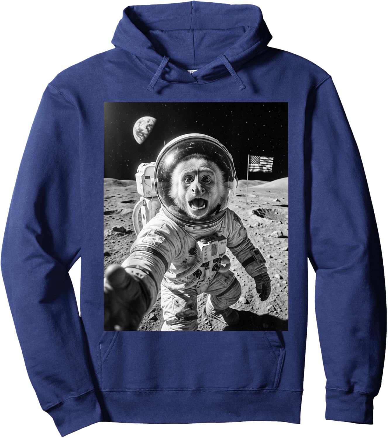 Monkey Astronaut Selfie On The Moon Funny Monkeys Lover Hoodie - Hoodie | Navy