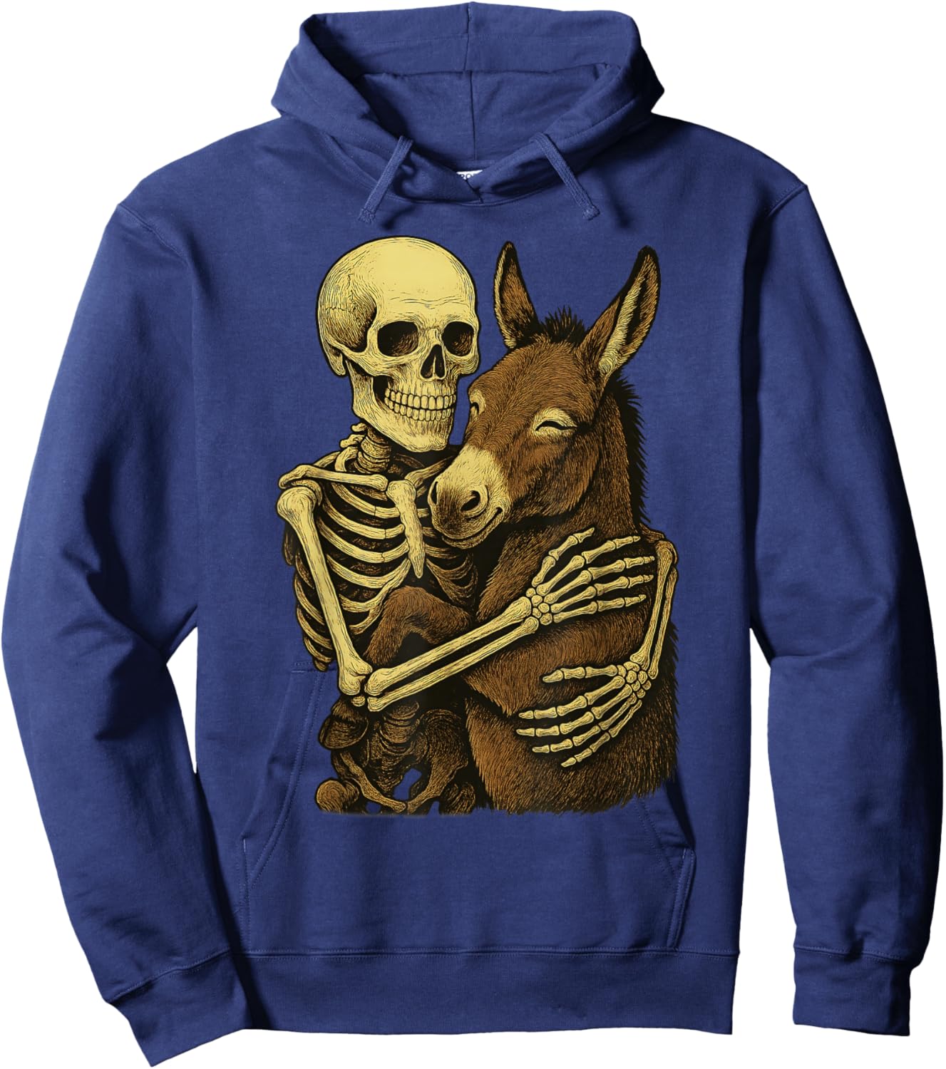 Skeleton Hugging Donkey Funny Halloween Farm Animal Hoodie - Hoodie | Navy