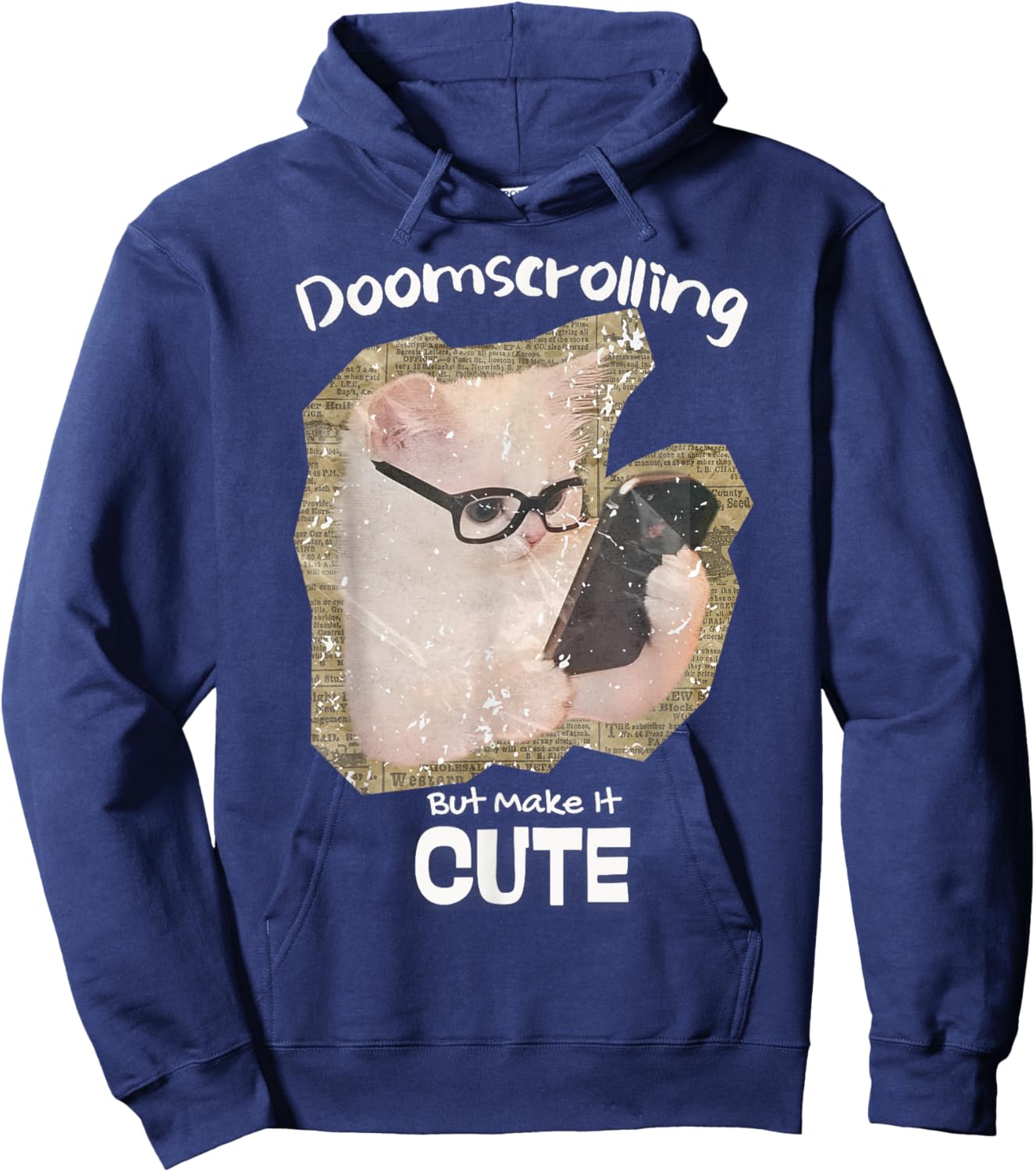 Doomscrolling cat Social Media Gen Z Digital Life Humor Cute Hoodie - Hoodie | Navy