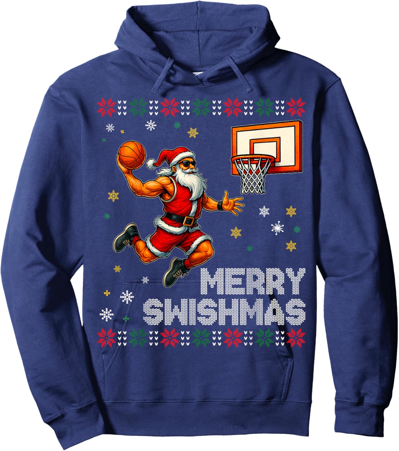 Santa Dunking Basketball Merry Swishmas Design Hoodie - Hoodie | Navy