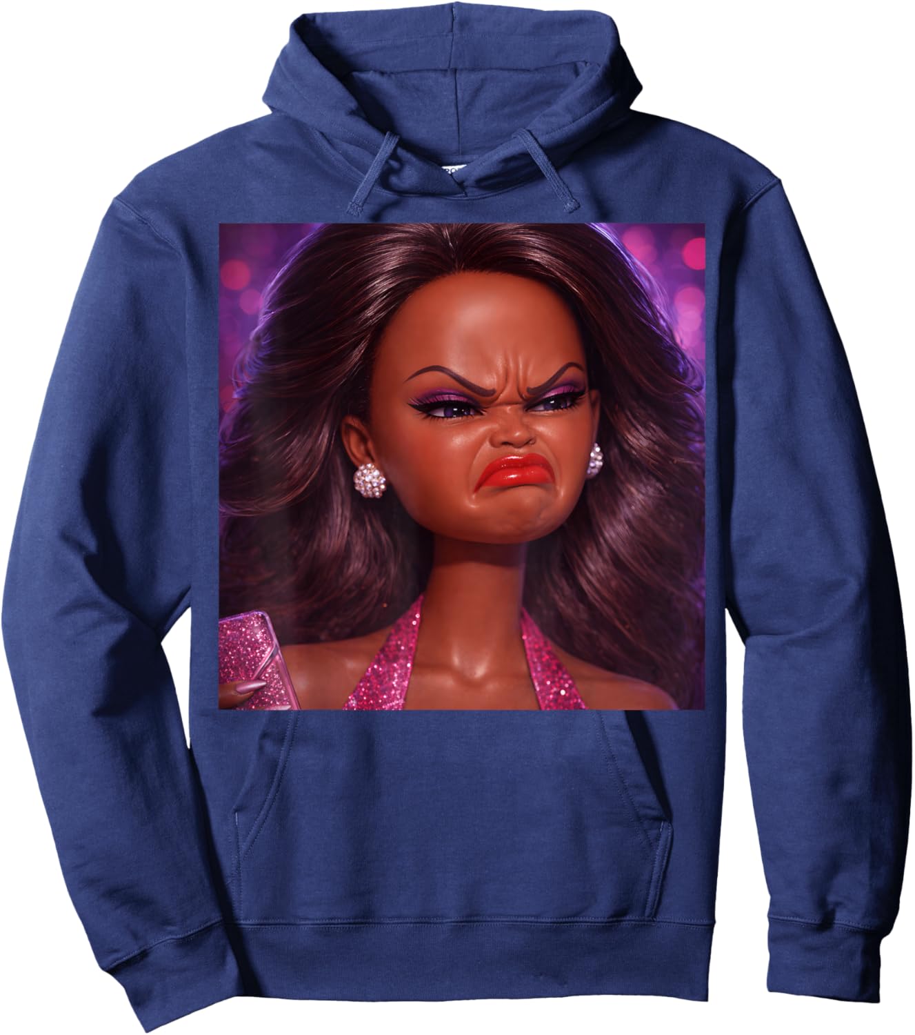 Angry Disgusted Black Doll Face Meme Reaction Meme Funny Hoodie - Hoodie | Navy