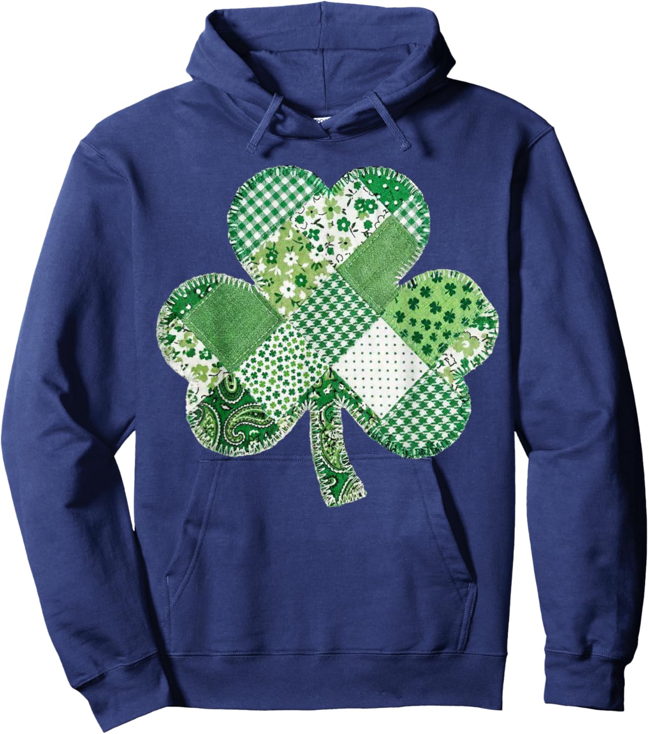 St Patrick's Day Patchwork Shamrock Clover Lucky Vintage Hoodie - Hoodie | Navy
