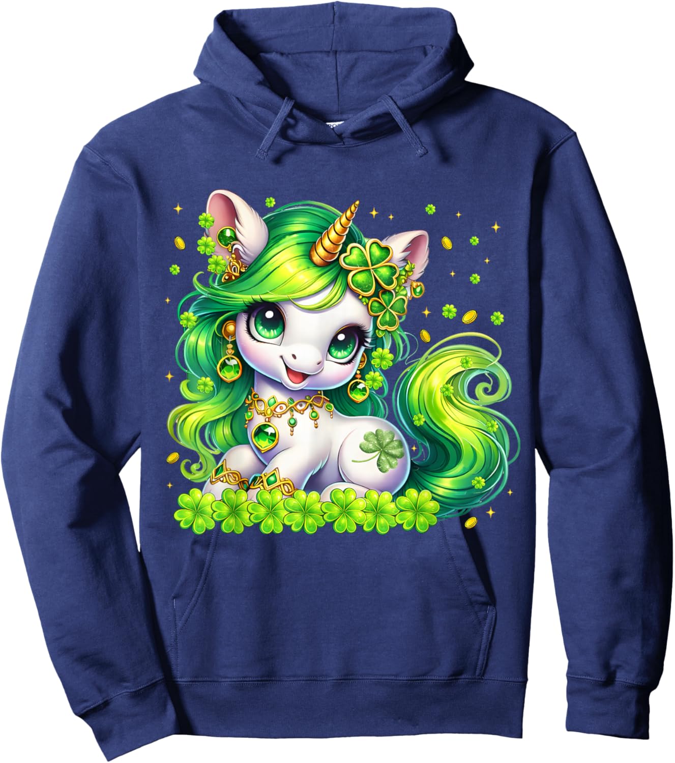 Cute Unicorn Shamrock St Patricks Girl Kid Toddler Women Hoodie - Hoodie | Navy