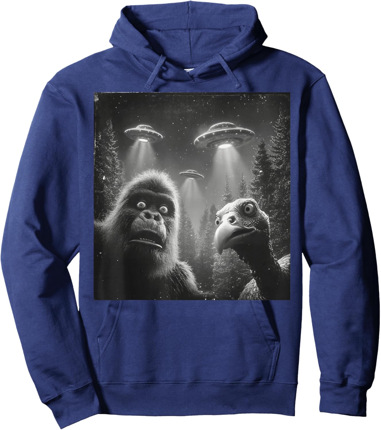 Funny Thanksgiving Bigfoot Turkey Selfie UFO Sasquatch Hoodie - Hoodie | Navy