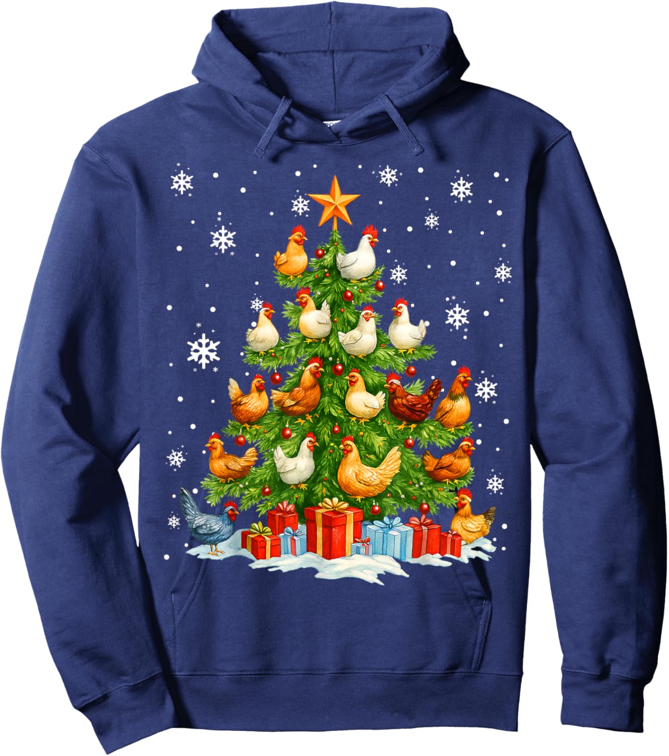 Merry Christmas Pajamas Chickens Christmas Tree Lights Kids Hoodie - Hoodie | Navy