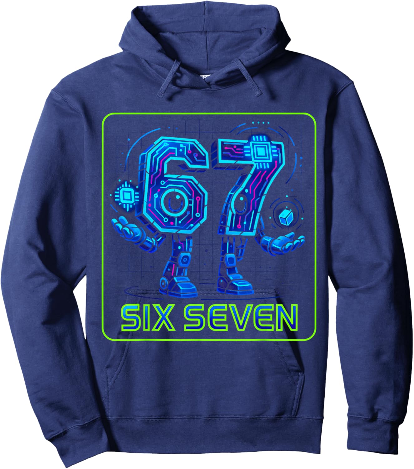 67 Cyber Robots - Six Seven 6-7 Boys Teen Kids Slang Meme Hoodie - Hoodie | Navy
