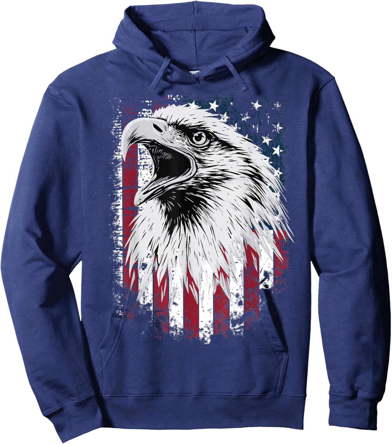 Cool Bald Eagle Vintage American Flag Patriotic Hoodie - Hoodie | Navy