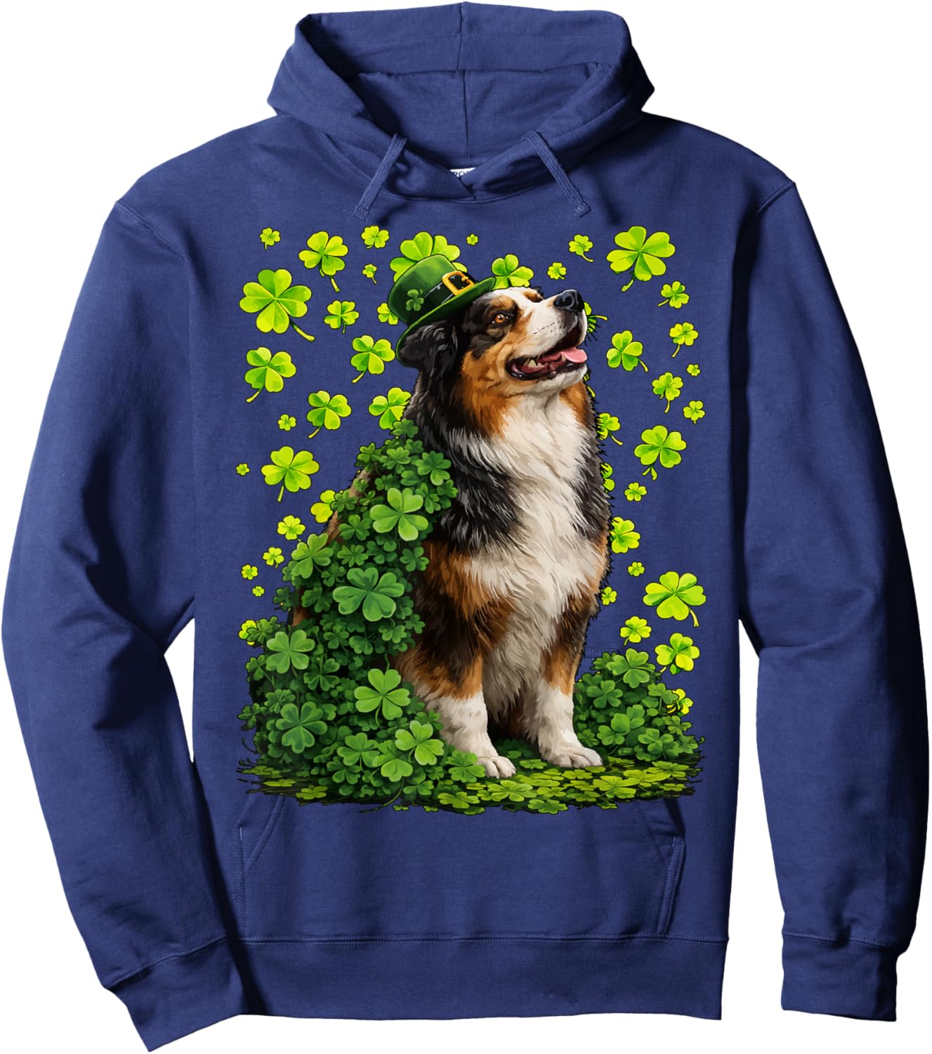 Lucky Australian Shepherd with Shamrocks St Patricks Day Dog Hoodie - Hoodie | Navy