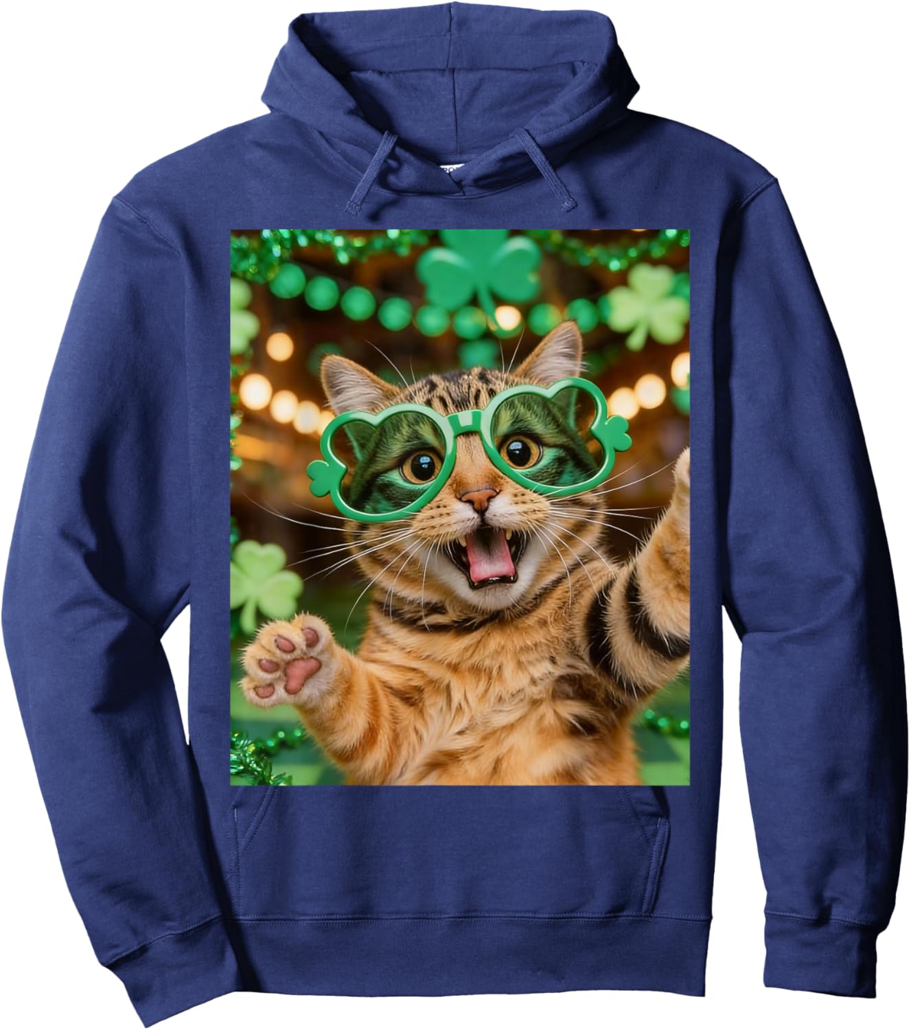 Cat Selfie St. Patrick’s Day Sunglasses Funny Cat Lover Hoodie - Hoodie | Navy