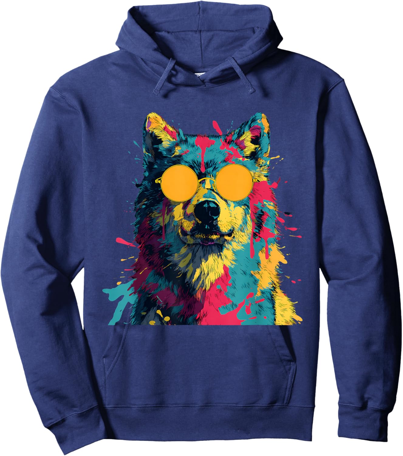 Wolf Sunglasses Animal Graphic Wildlife Colorful Wolf Lover Hoodie - Hoodie | Navy