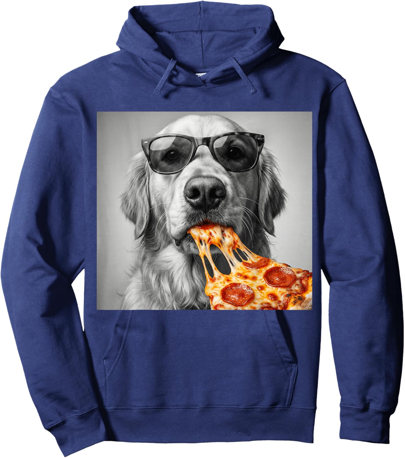 Cool Golden Retriever Eating Pizza Sunglasses Funny Dog Hoodie - Hoodie | Navy