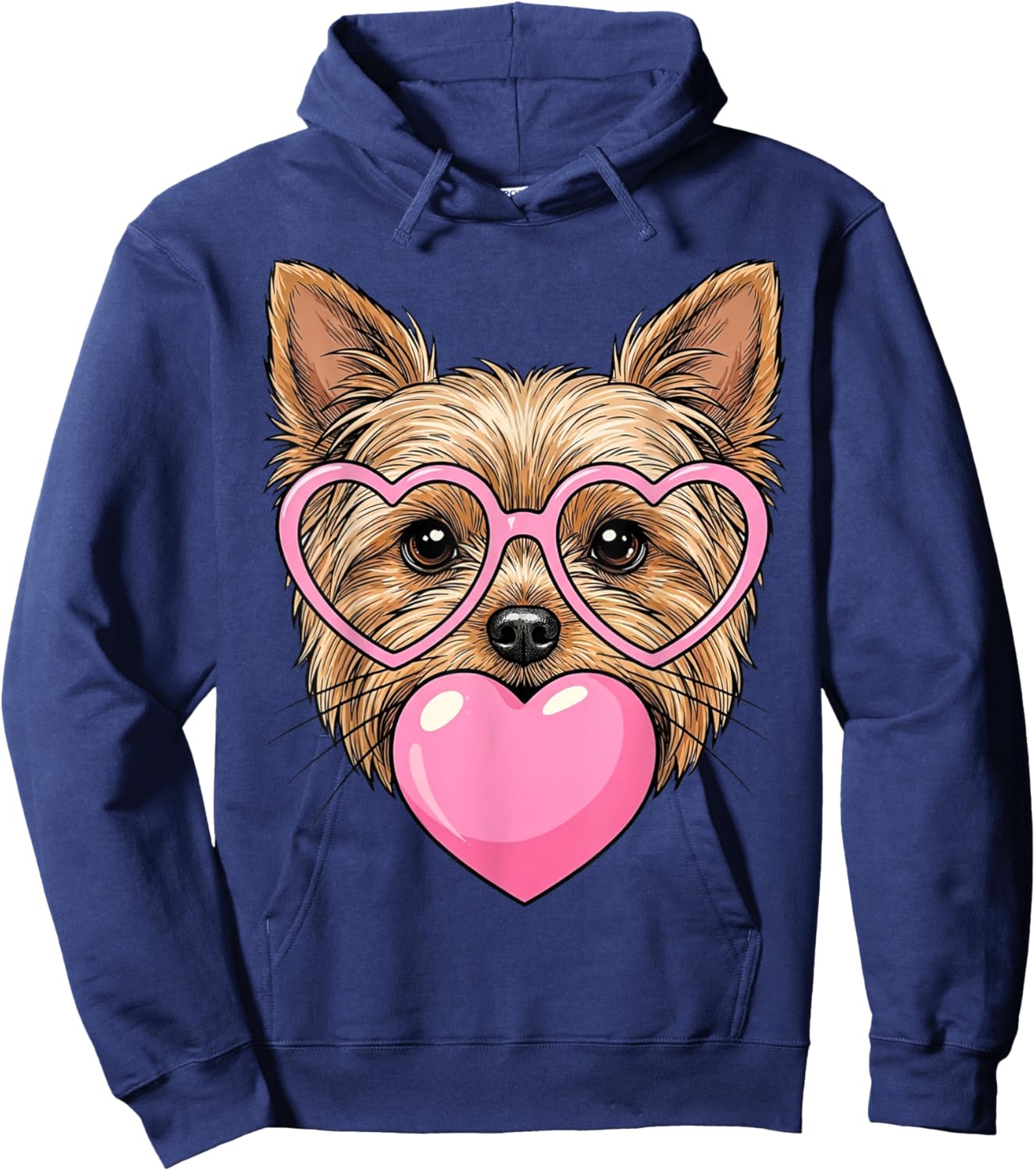 Funny Cute Yorkie Dog Heart Bubble Gum Puppy Face Animal Art Hoodie - Hoodie | Navy