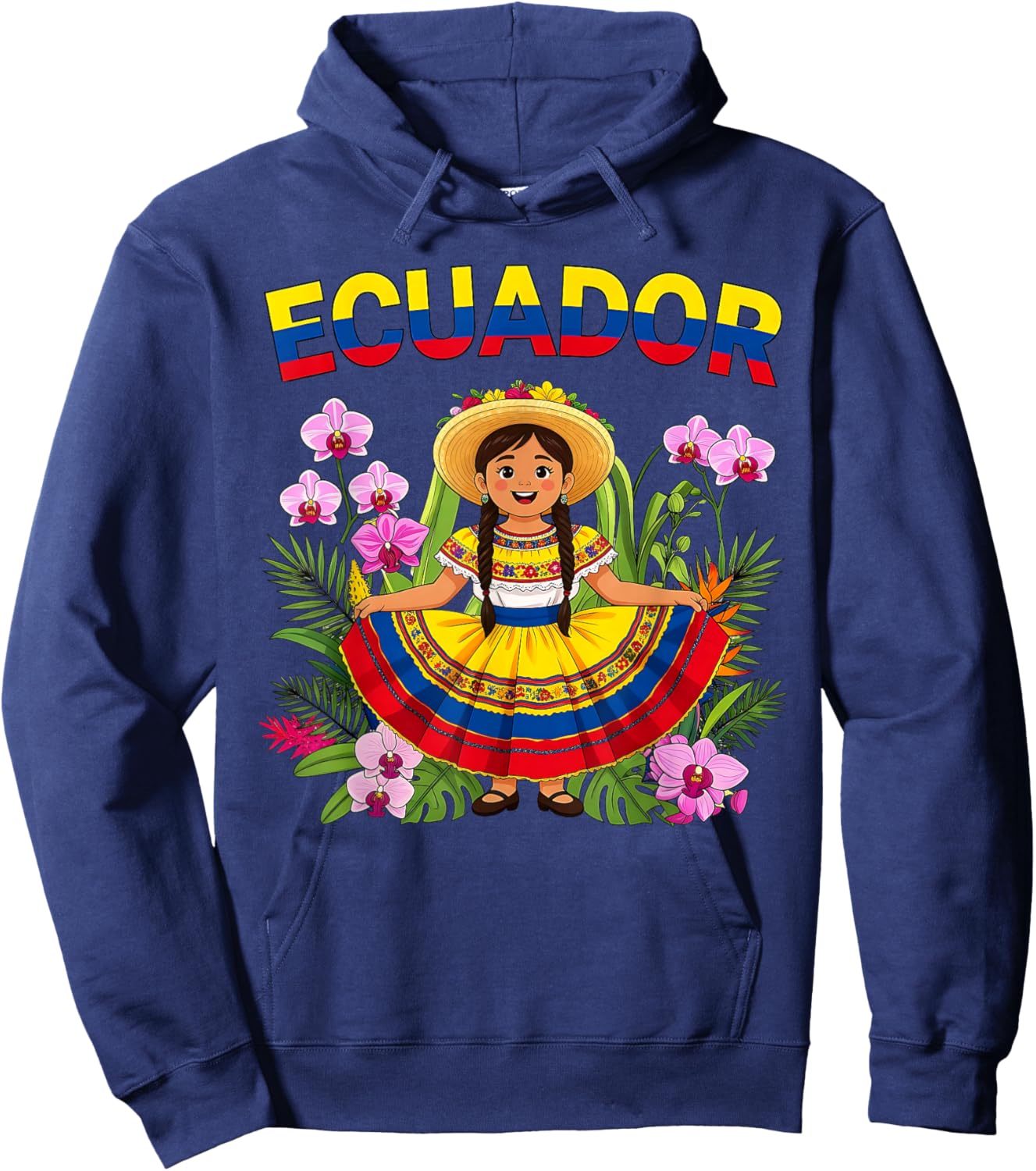 Flowers Ecuador Design Traditional Ecuadorian Girl Dress Hoodie - Hoodie | Navy
