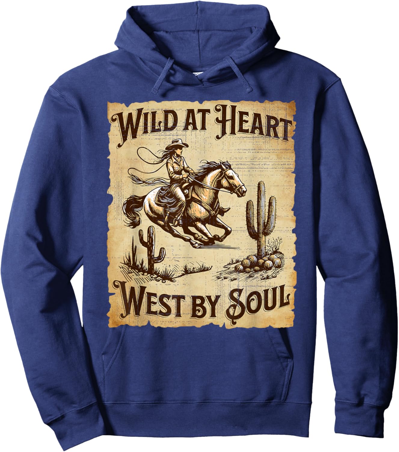 Wild at Heart West by Soul Cowgirl Western Funny Graphic Hoodie - Hoodie | Navy