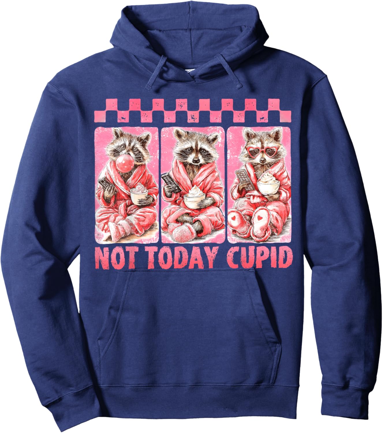 Not Groovy Today Cupid Valentine Racoon Anti Valentine's Day Hoodie - Hoodie | Navy