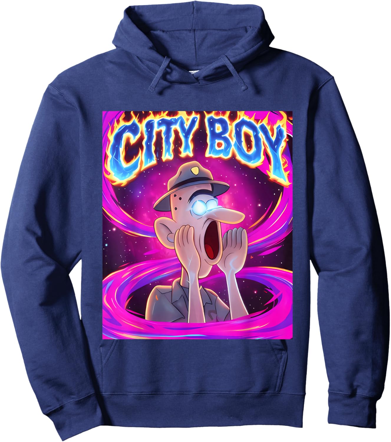City Boy Brainrot Meme Reaction Loud Funny Cartoon Hoodie - Hoodie | Navy