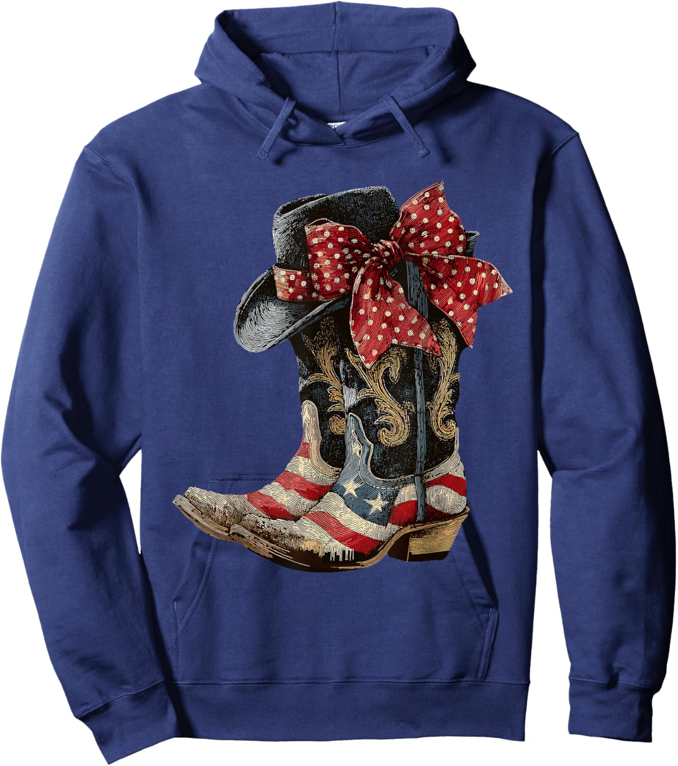 Retro Western Cowboy Cowgirl American Patriotic Rodeo Boots Hoodie - Hoodie | Navy