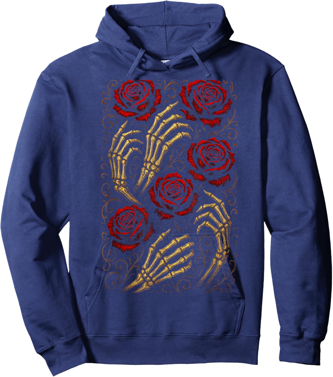 Skeleton Hands and Roses - Gothic Creepy Art Hoodie - Hoodie | Navy