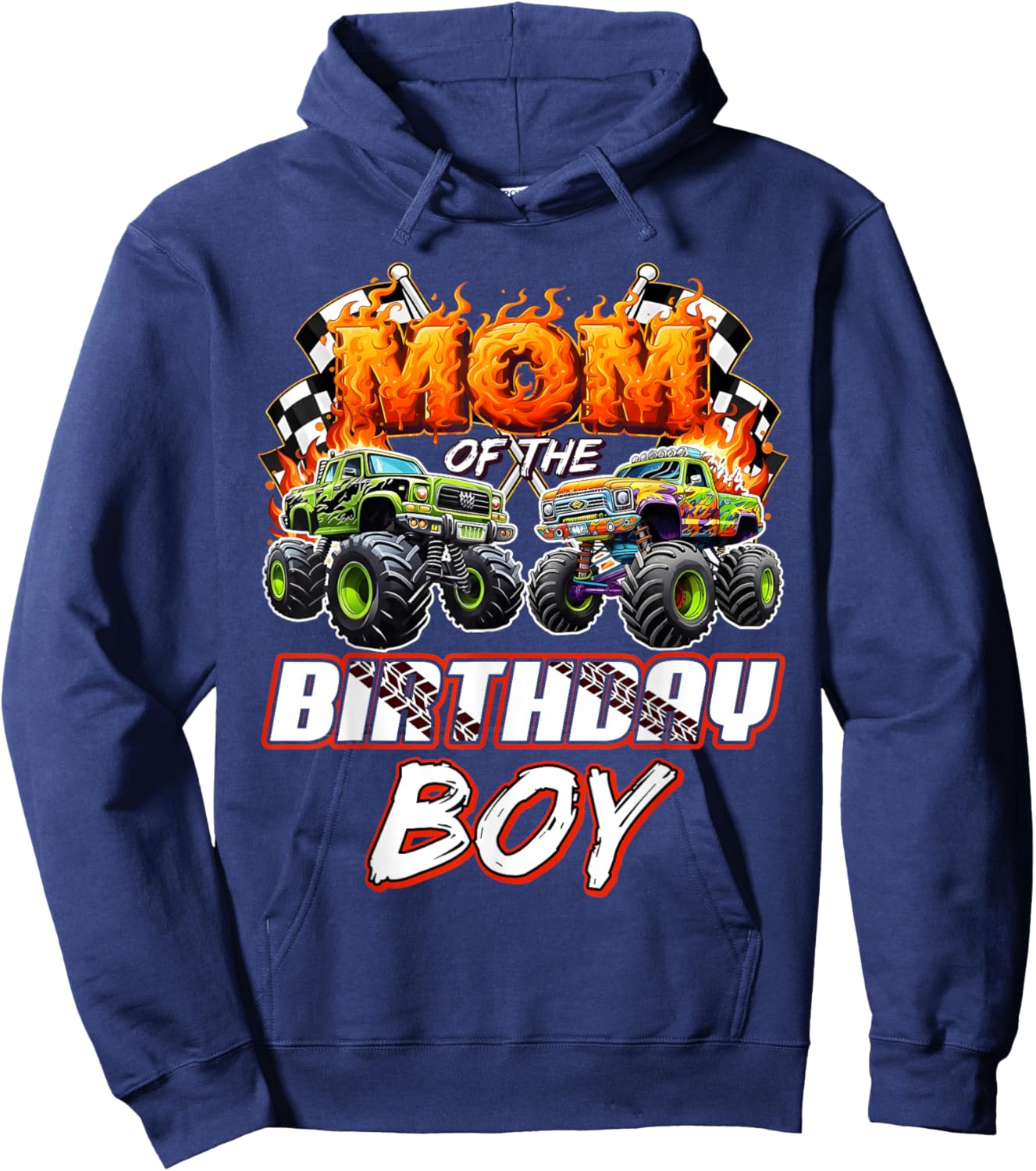 Mom of The Birthday boy Monster Truck Birthday Decoration Hoodie - Hoodie | Navy