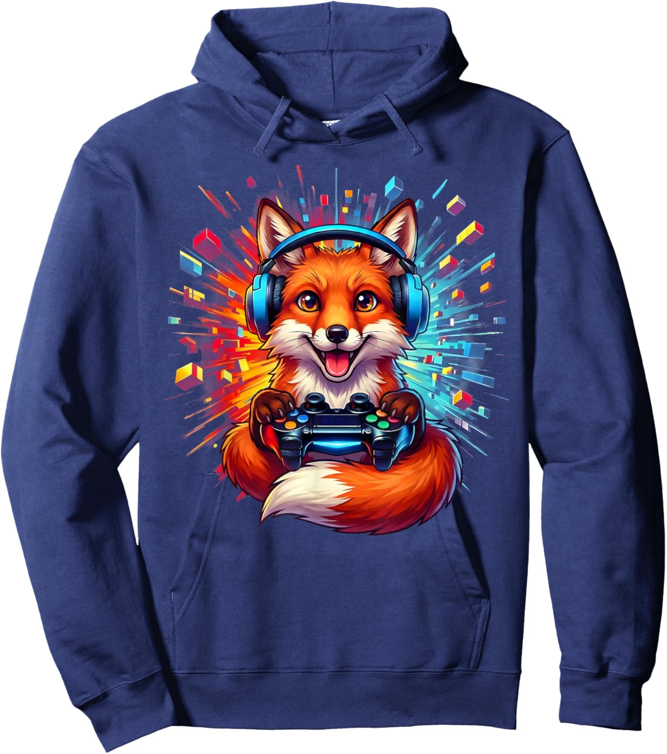 Fox Gamer Graphic Colorful Video Game Lover Boys Kids Hoodie - Hoodie | Navy
