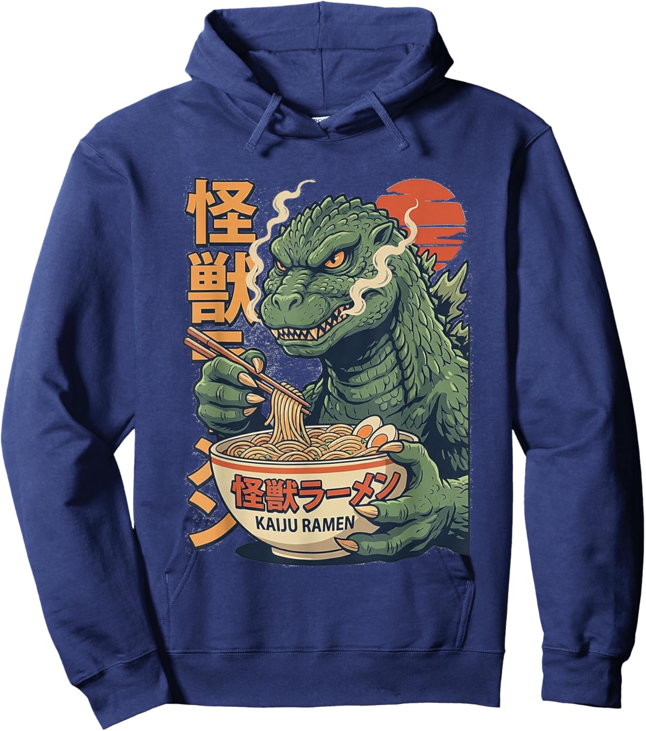 Retro Kaiju Eating Ramen Japanese Monster Lover Funny Hoodie - Hoodie | Navy