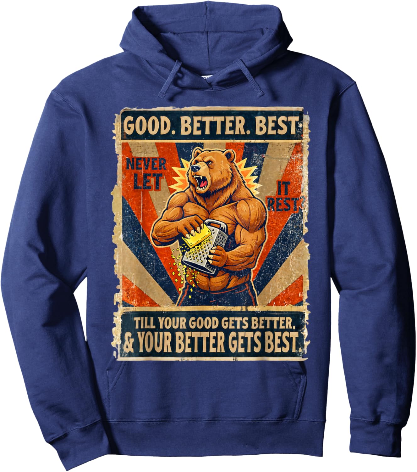Angry Bear Grating Cheese Grater Hater Retro Hoodie - Hoodie | Navy