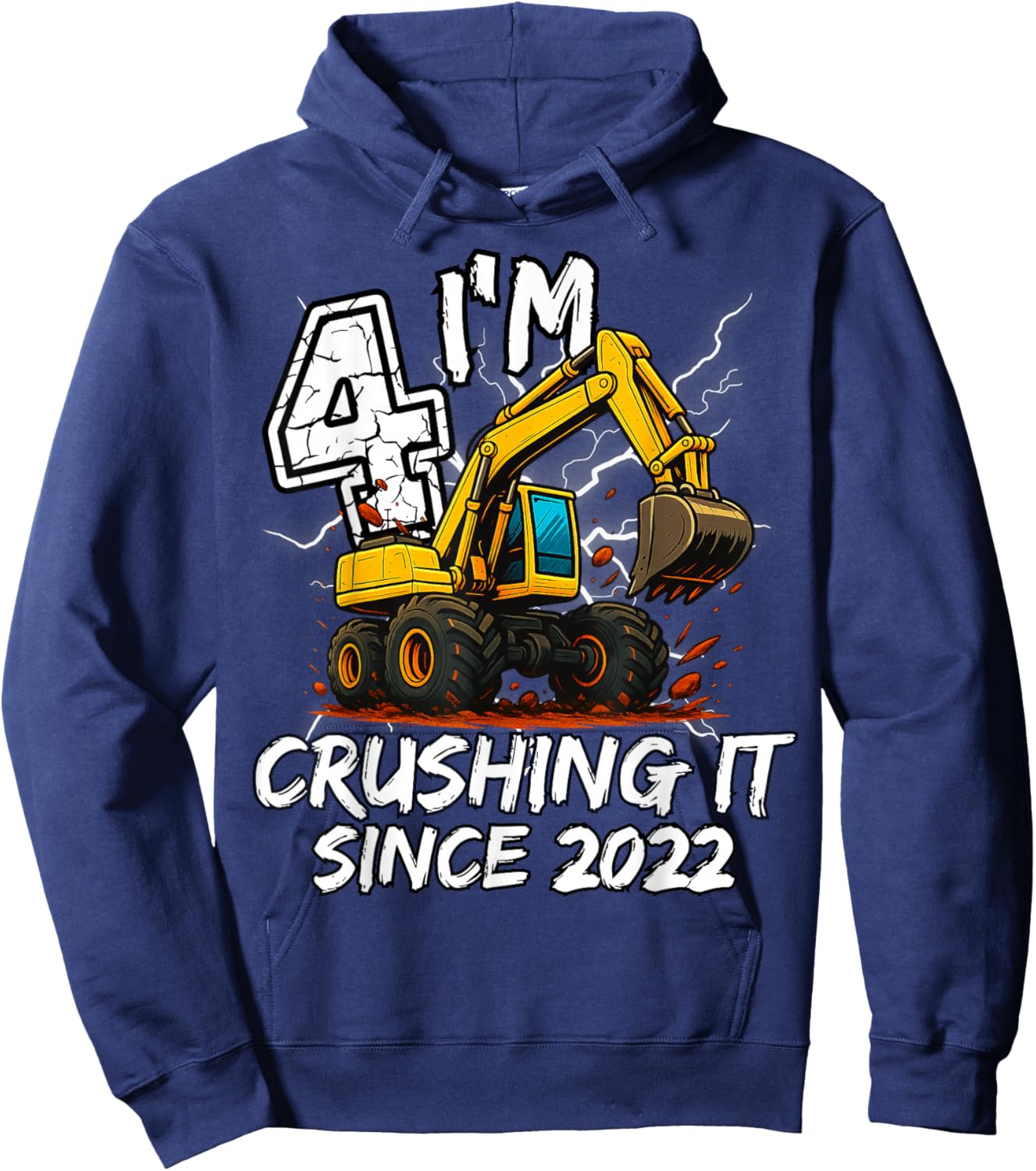 Birthday Excavator Truck 4 Year Old Boys 4th Party Born 2022 Hoodie - Hoodie | Navy