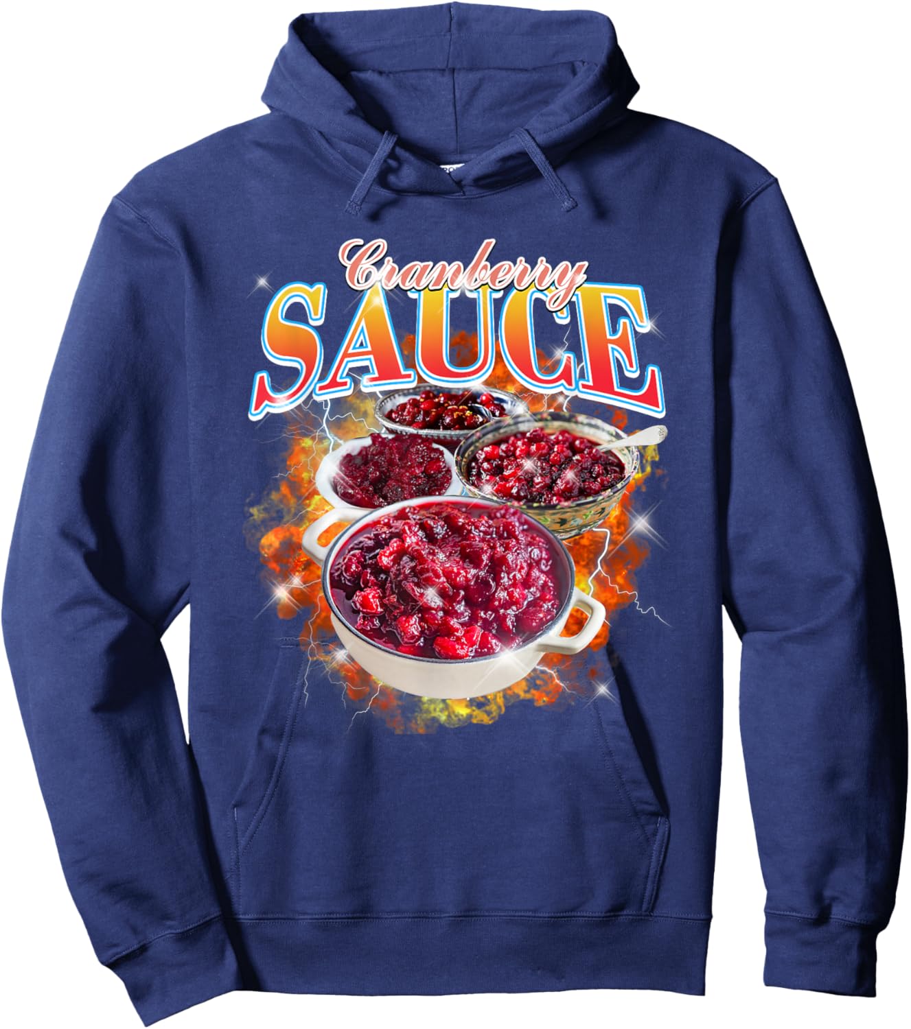 Thanksgiving Cranberry Sauce Bootleg 90's Rap Rock Vintage Hoodie - Hoodie | Navy