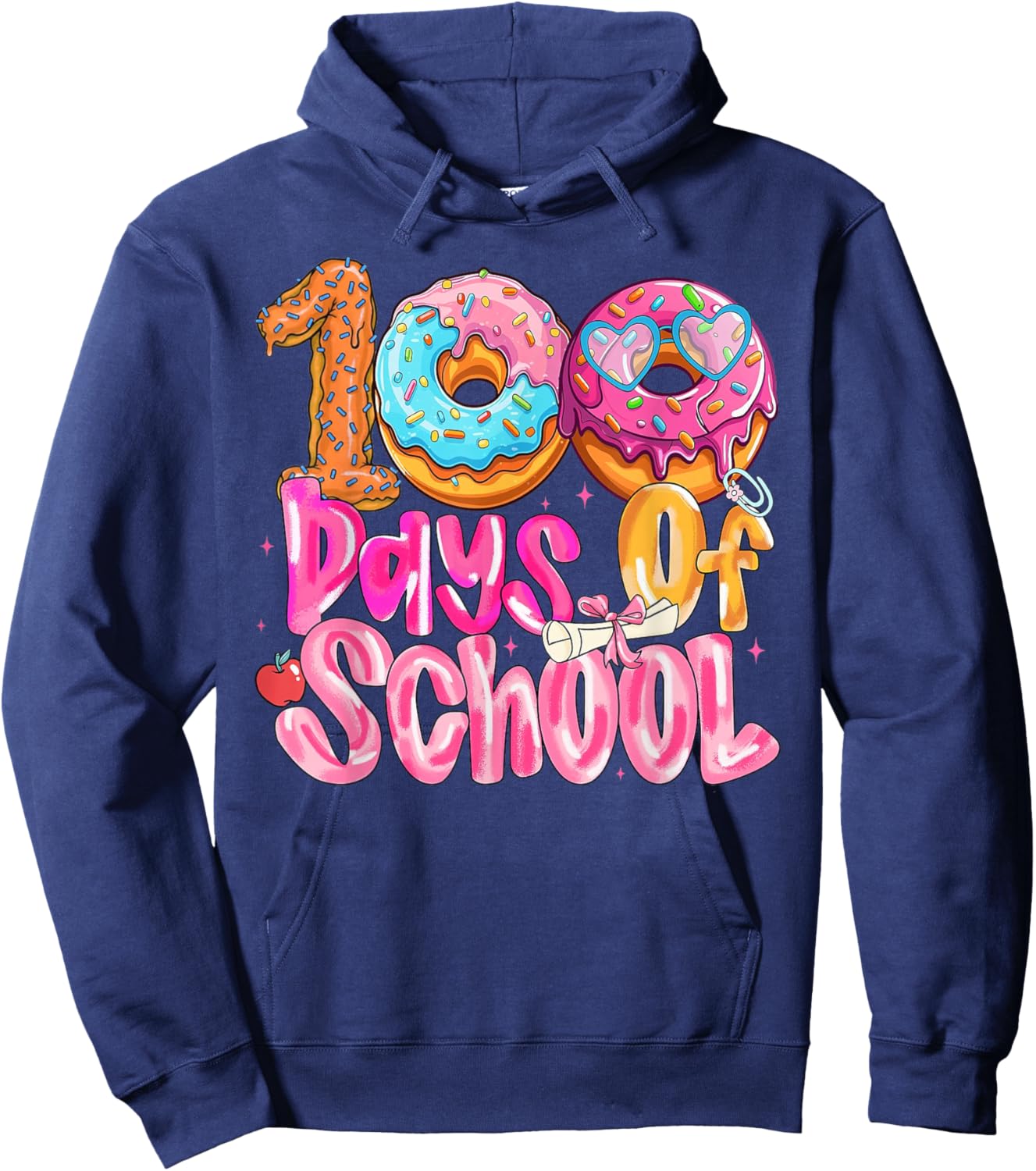 100th Day of School Girl Donut Hoodie - Hoodie | Navy