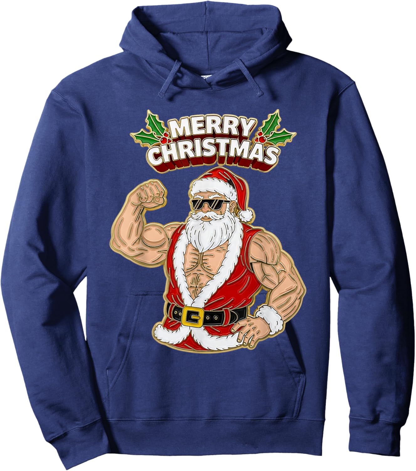Christmas Santa Strong Muscles Bodybuilder Festive Holiday Hoodie - Hoodie | Navy