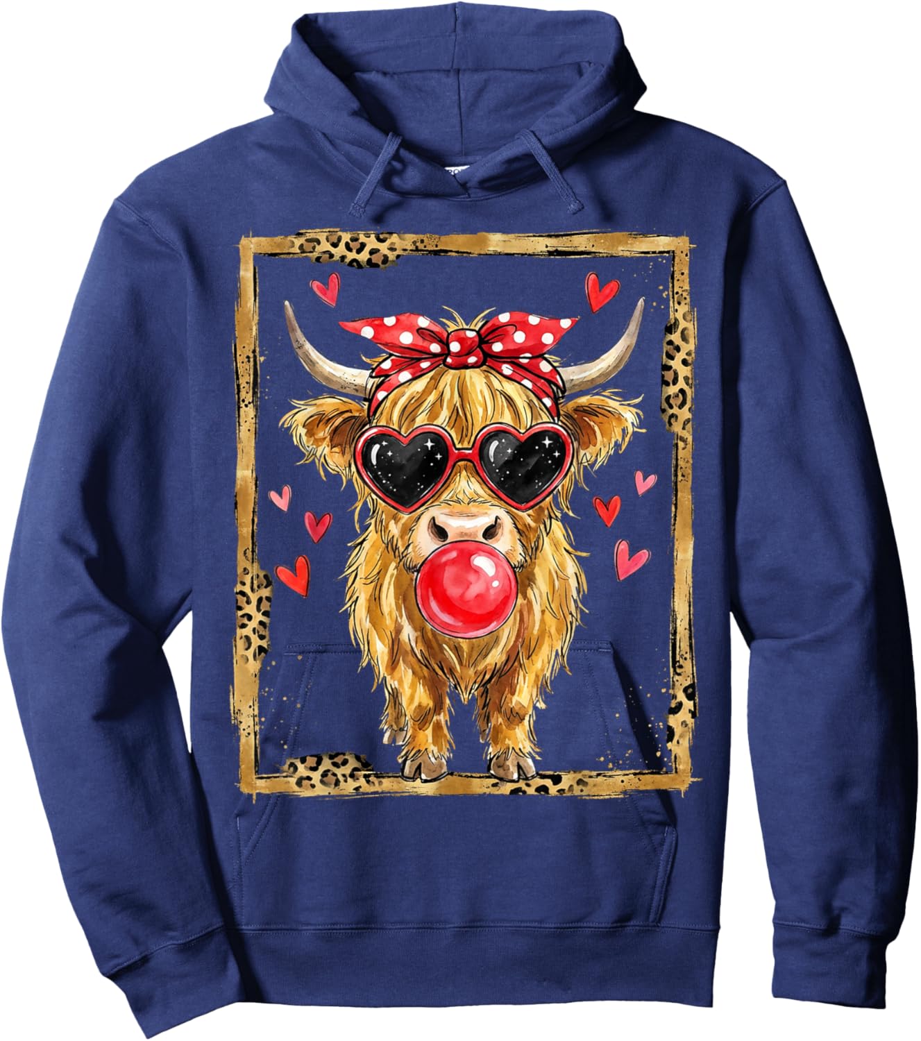 Coquette Bow Country Highland Cow Valentine Farmer Hearts Hoodie - Hoodie | Navy