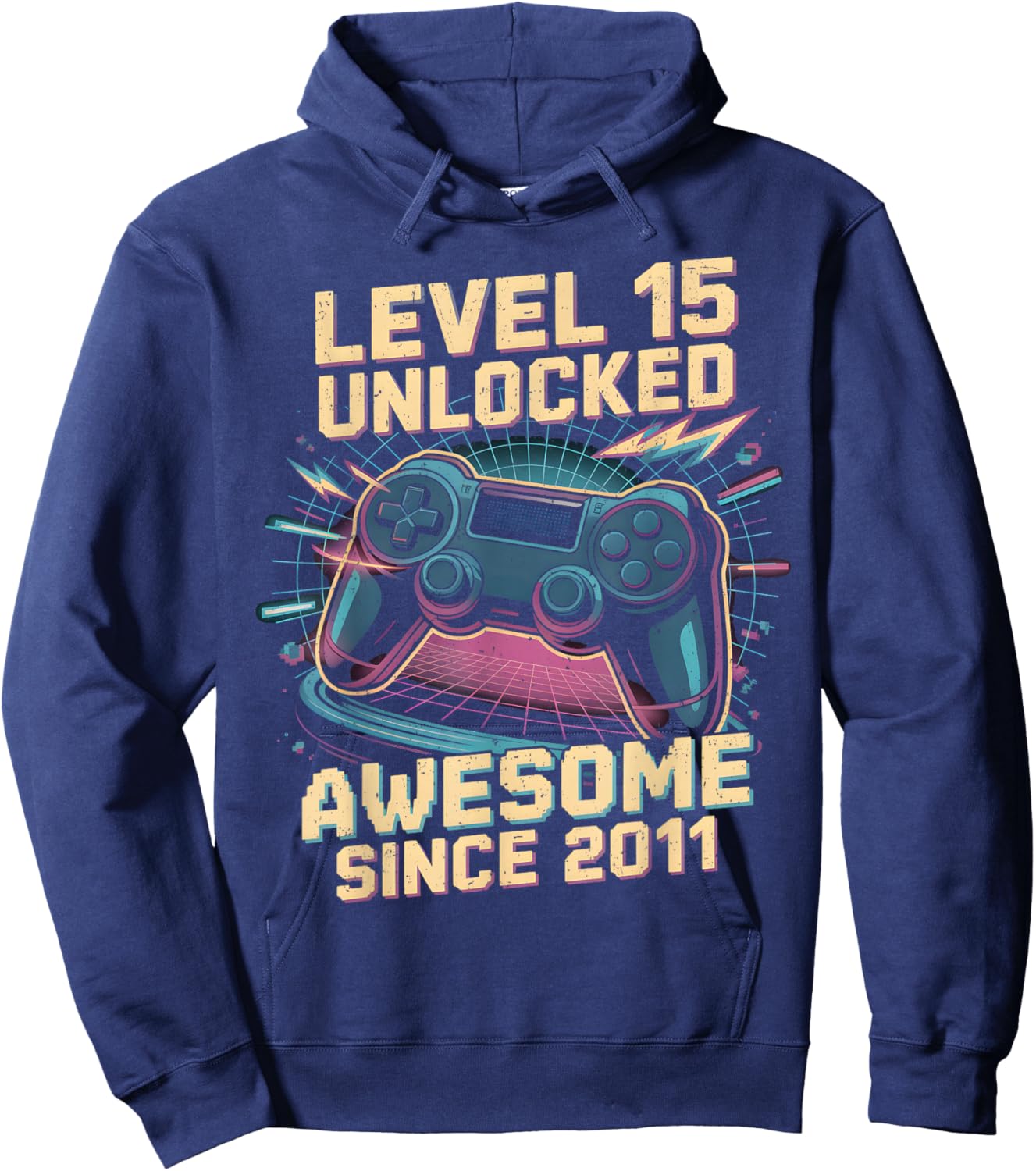 15 Year Old Boy Level 15 Gamer 2011 15th Birthday Party Gift Hoodie - Hoodie | Navy