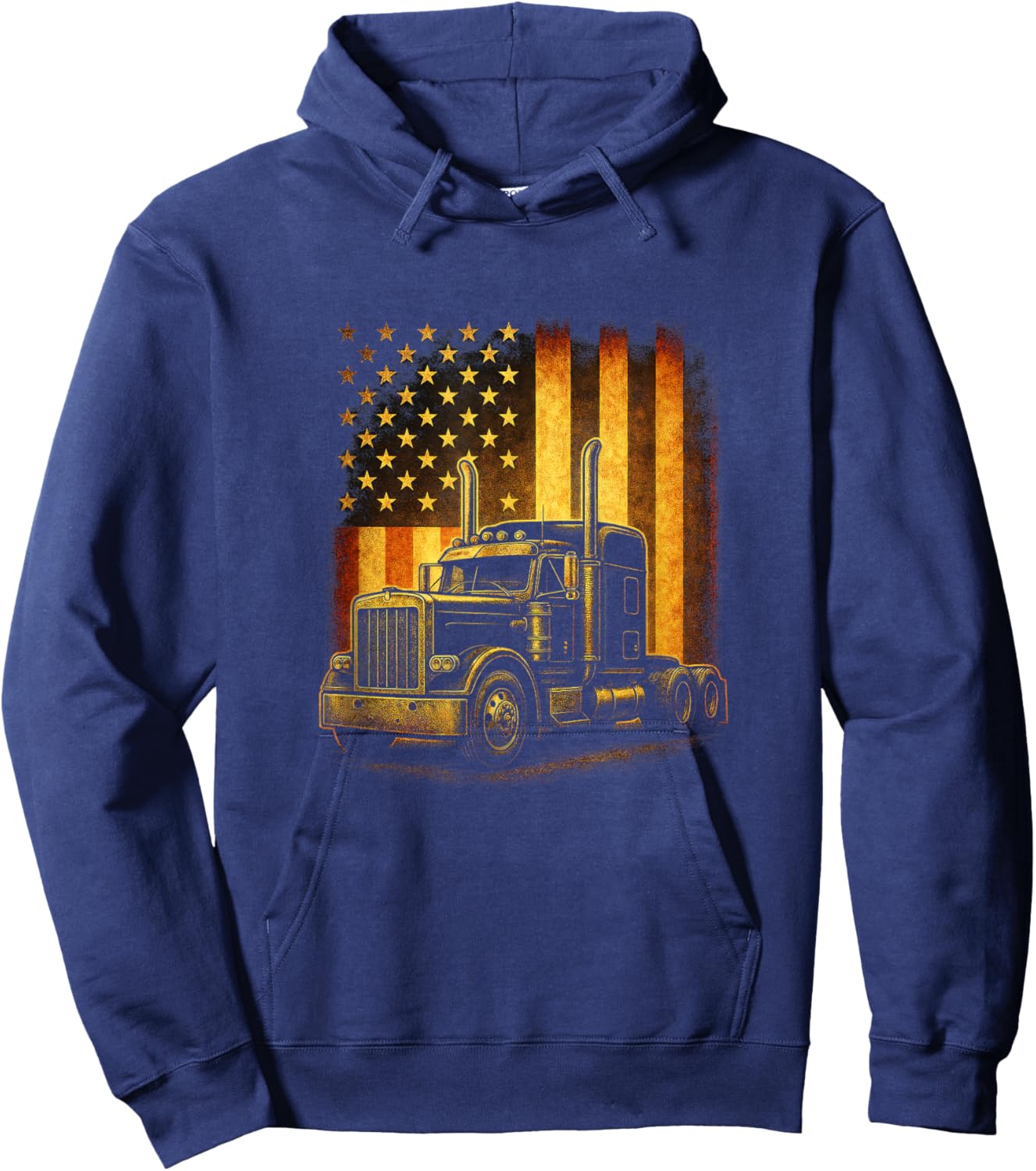 Patriotic Big Rig Truck - American Flag Semi Trailer Hoodie - Hoodie | Navy