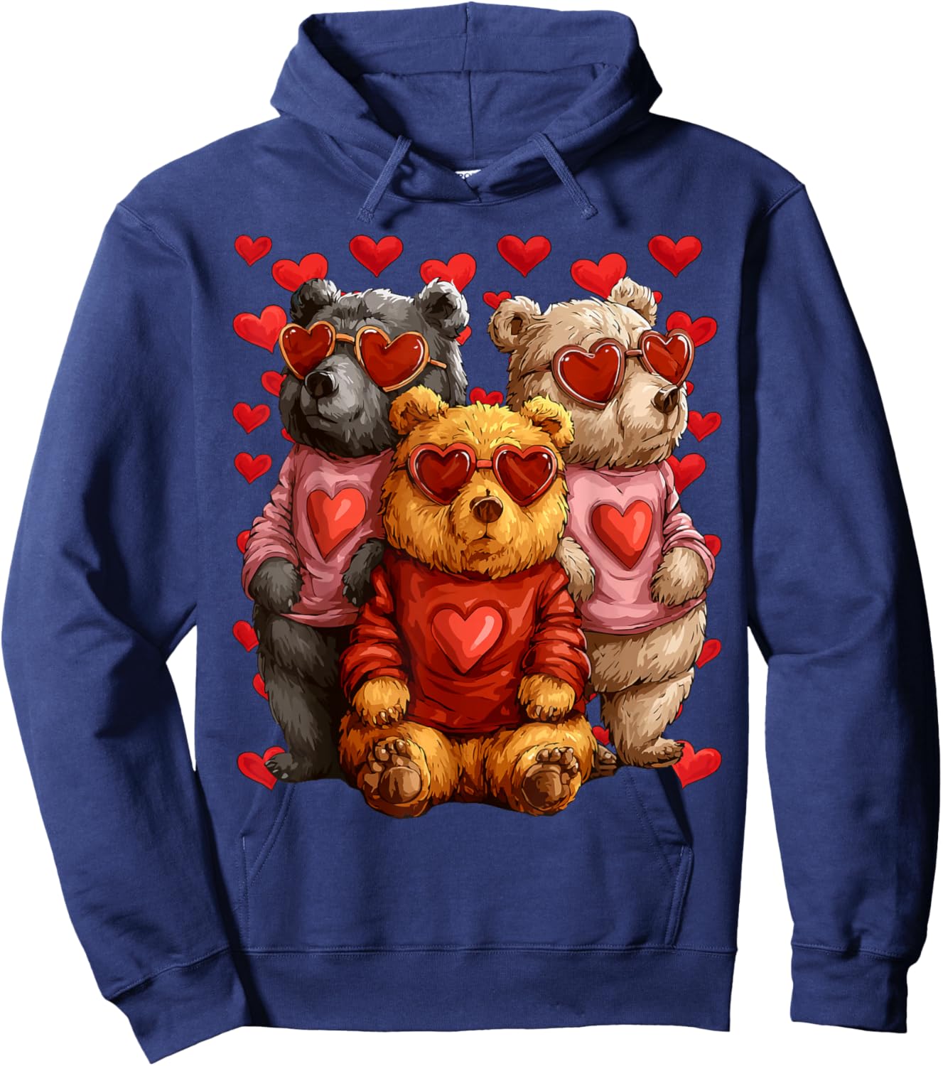 Cute Bears with Heart Sunglasses Valentines Day Hearts Hoodie - Hoodie | Navy
