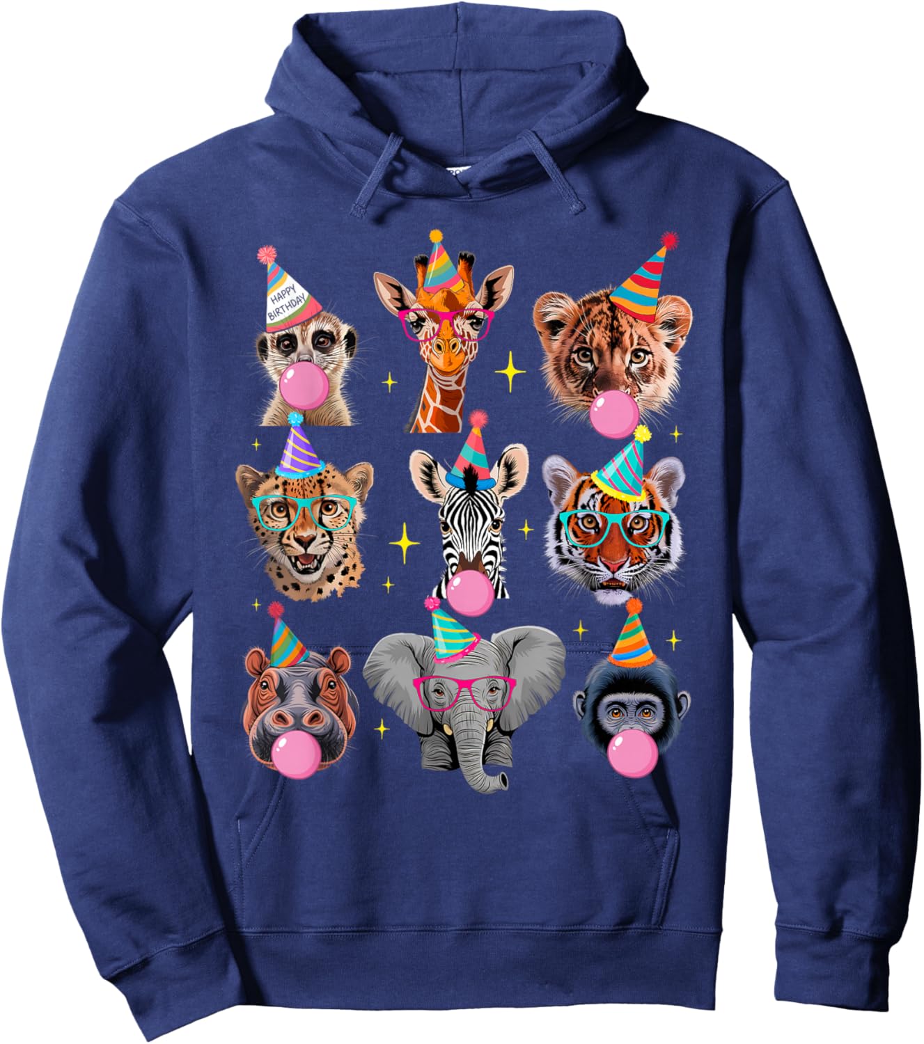 Wildlife Animals Zoo Birthday Party for Girl Boy Kids Family Hoodie - Hoodie | Navy